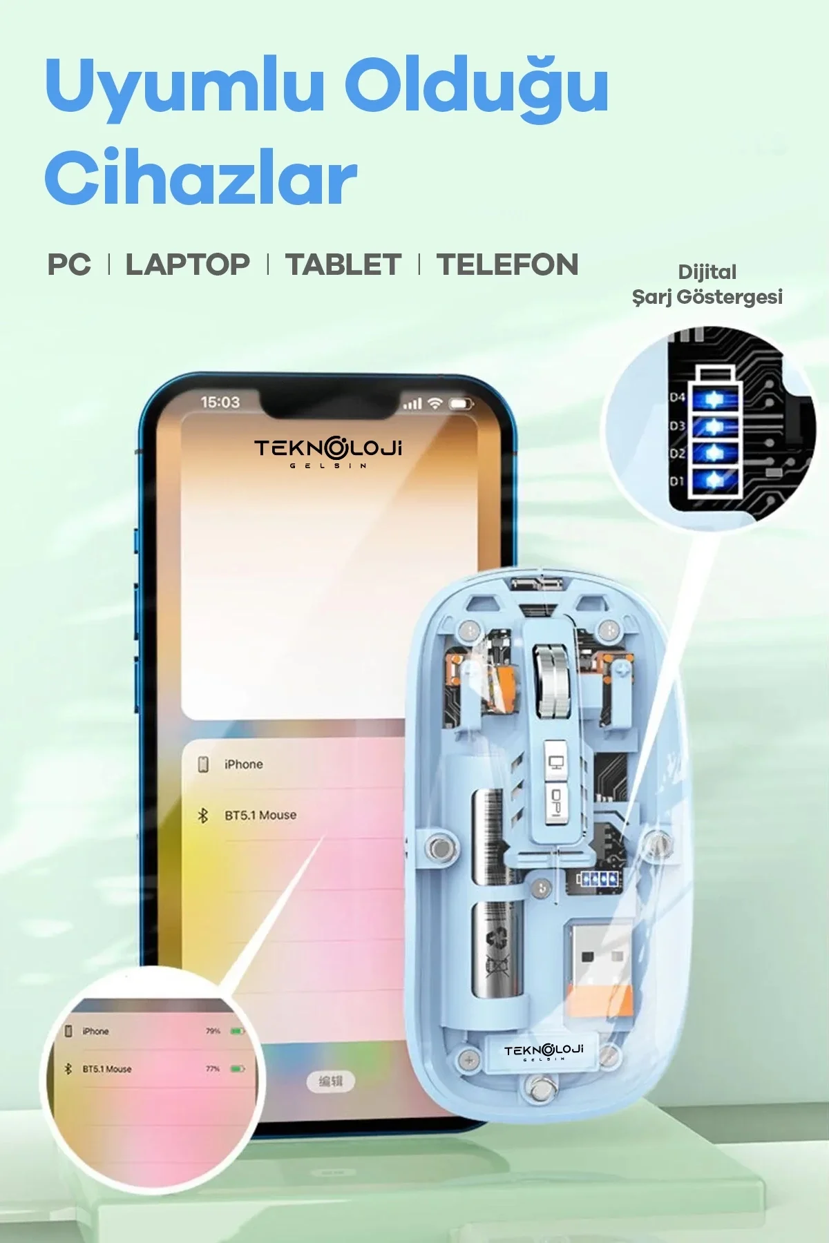 Bluetooth USB Çift Modlu Sessiz Mouse, Şeffaf Mıknatıslı Kapaklı, Type-C Şarjlı, DPI Ayarlı, Kablosuz 10m Çekim Mesafeli, Masaüstü Kısayol Tuşlu, Taşı Fiyatı, Yorumları ve Özellikleri