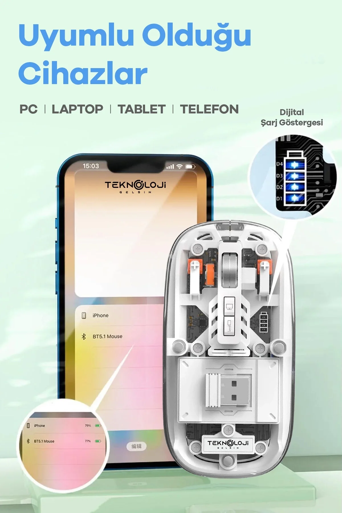 Bluetooth USB Çift Modlu Sessiz Mouse, Şeffaf Mıknatıslı Kapaklı, Type-C Şarjlı, DPI Ayarlı, Kablosuz 10m Çekim Mesafeli, Masaüstü Kısayol Tuşlu, Taşı Fiyatı, Yorumları ve Özellikleri