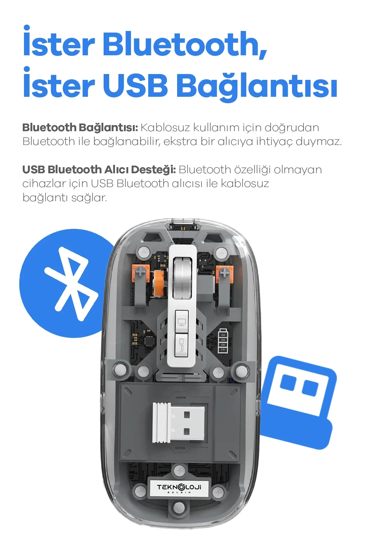 Bluetooth USB Çift Modlu Sessiz Mouse, Şeffaf Mıknatıslı Kapaklı, Type-C Şarjlı, DPI Ayarlı, Kablosuz 10m Çekim Mesafeli, Masaüstü Kısayol Tuşlu, Taşı Fiyatı, Yorumları ve Özellikleri