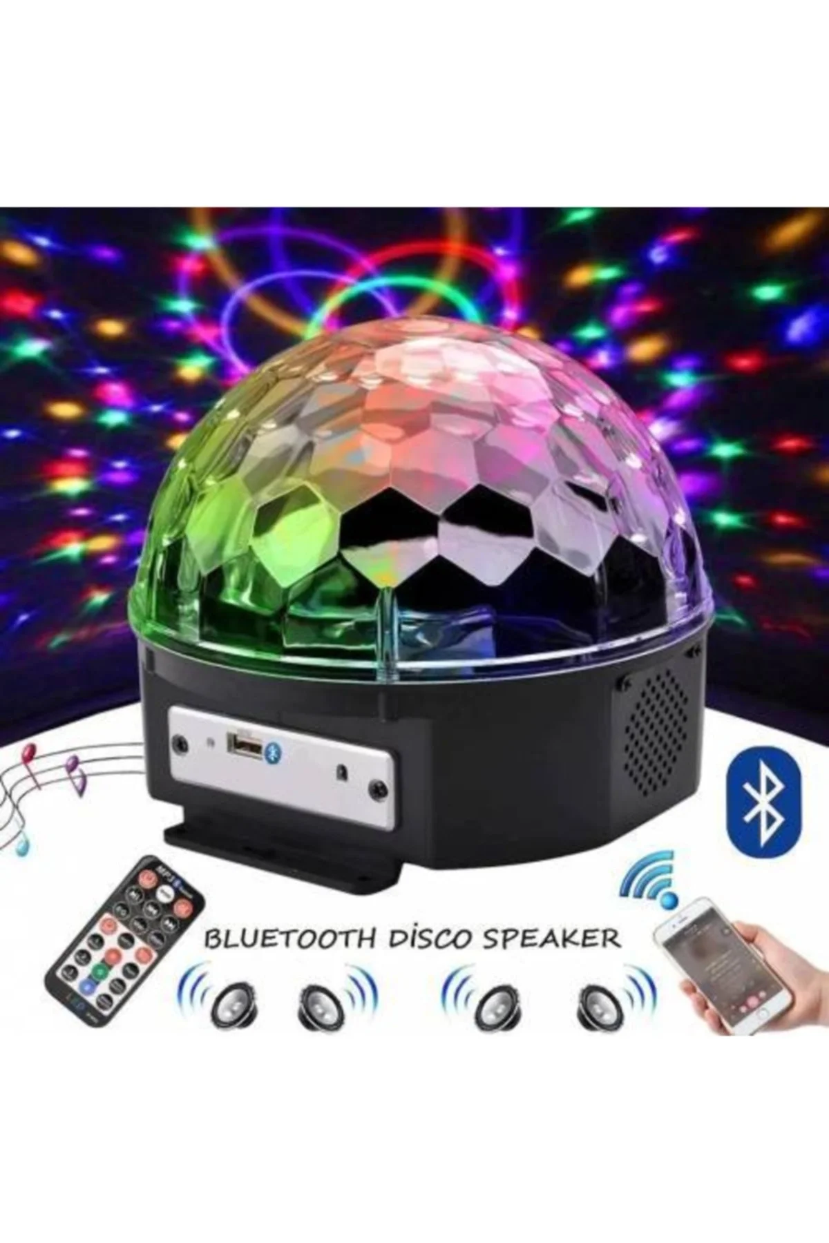 Bluetooth USB MP3 destekli siyah LED ışıklı hoparlör disko sahne topu - Hobi &amp; Eğlence