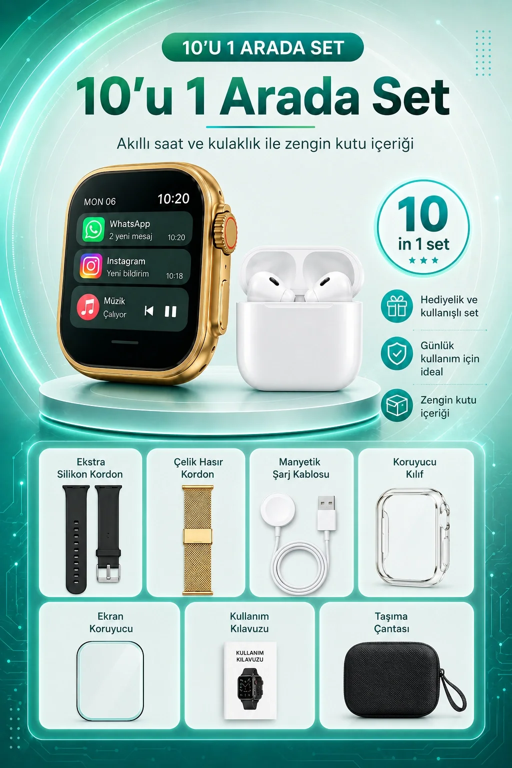 Bluetooth Uyumlu Akıllı Saat Ve Kablosuz Kulaklık Günlük Kullanıma Uygun Set