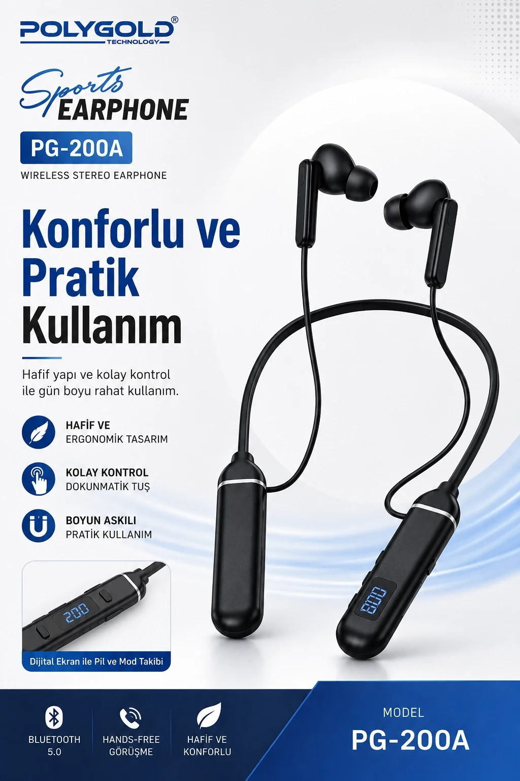 Bluetooth Uyumlu Spor Kulaklık Uzun Pil Ömürlü Boyun Askılı Stereo Sesli