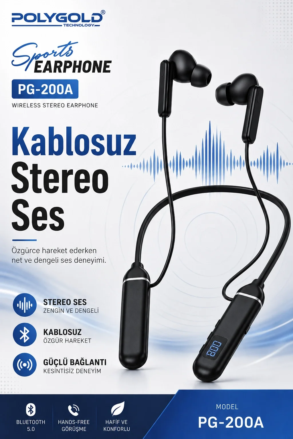 Bluetooth Uyumlu Spor Kulaklık Uzun Pil Ömürlü Boyun Askılı Stereo Sesli