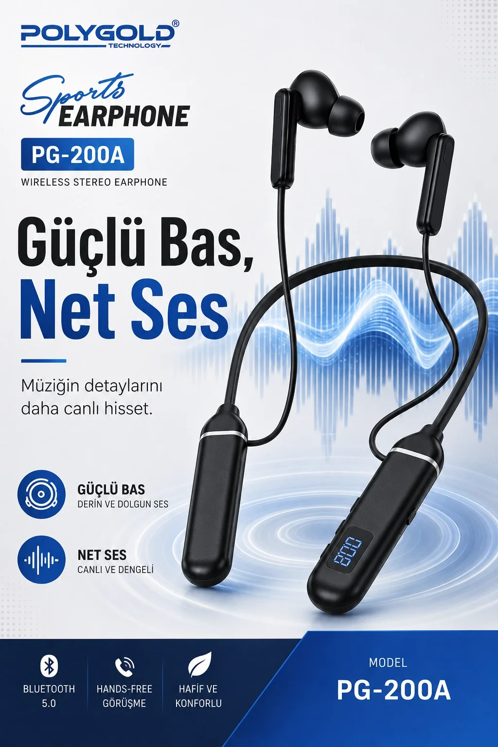 Bluetooth Uyumlu Spor Kulaklık Uzun Pil Ömürlü Boyun Askılı Stereo Sesli