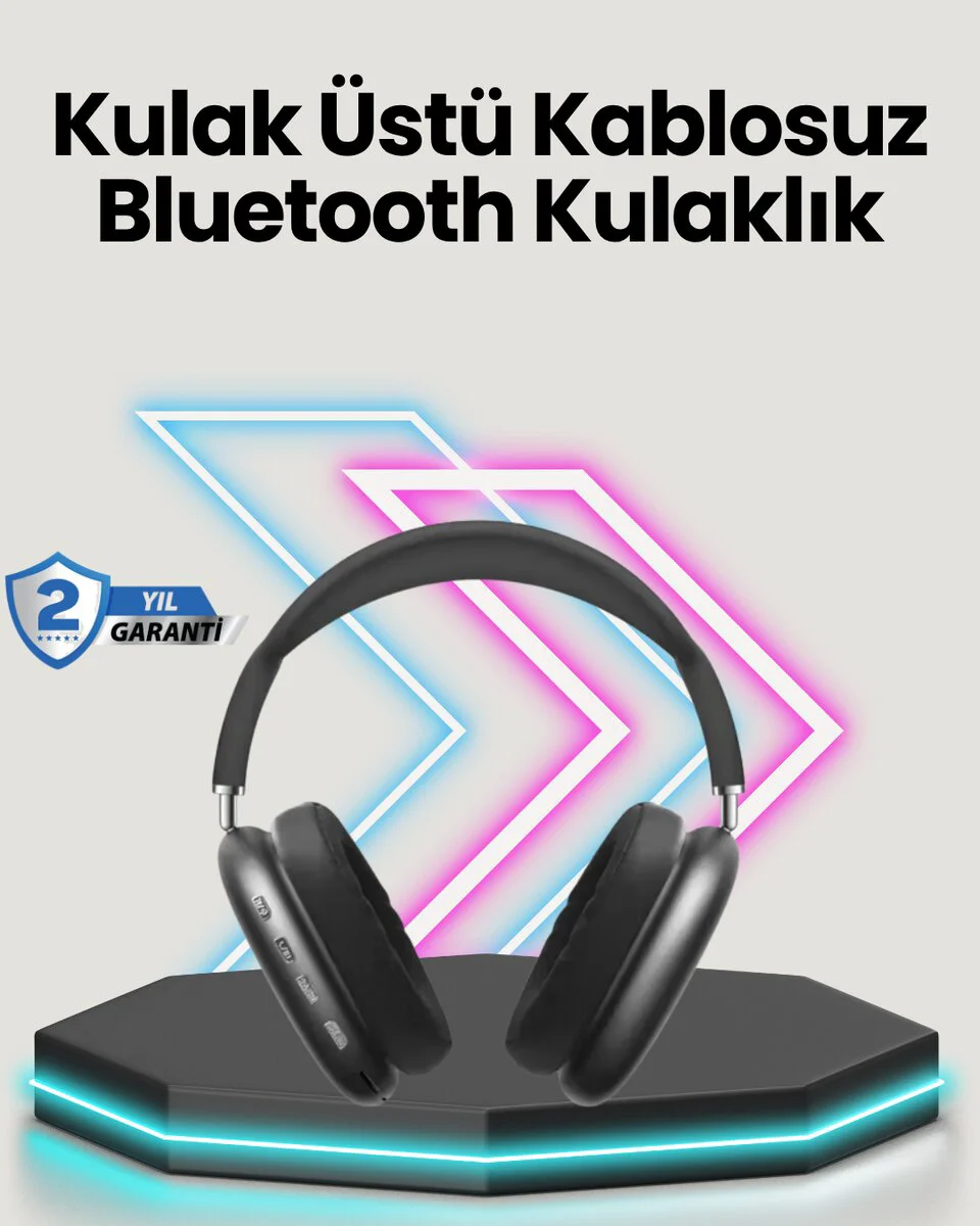 Bluetooth V5.0 Kablosuz Kulak Üstü Kulaklık - Katlanabilir Mikro USB Girişli, Ergonomik ve Seyahat Dostu