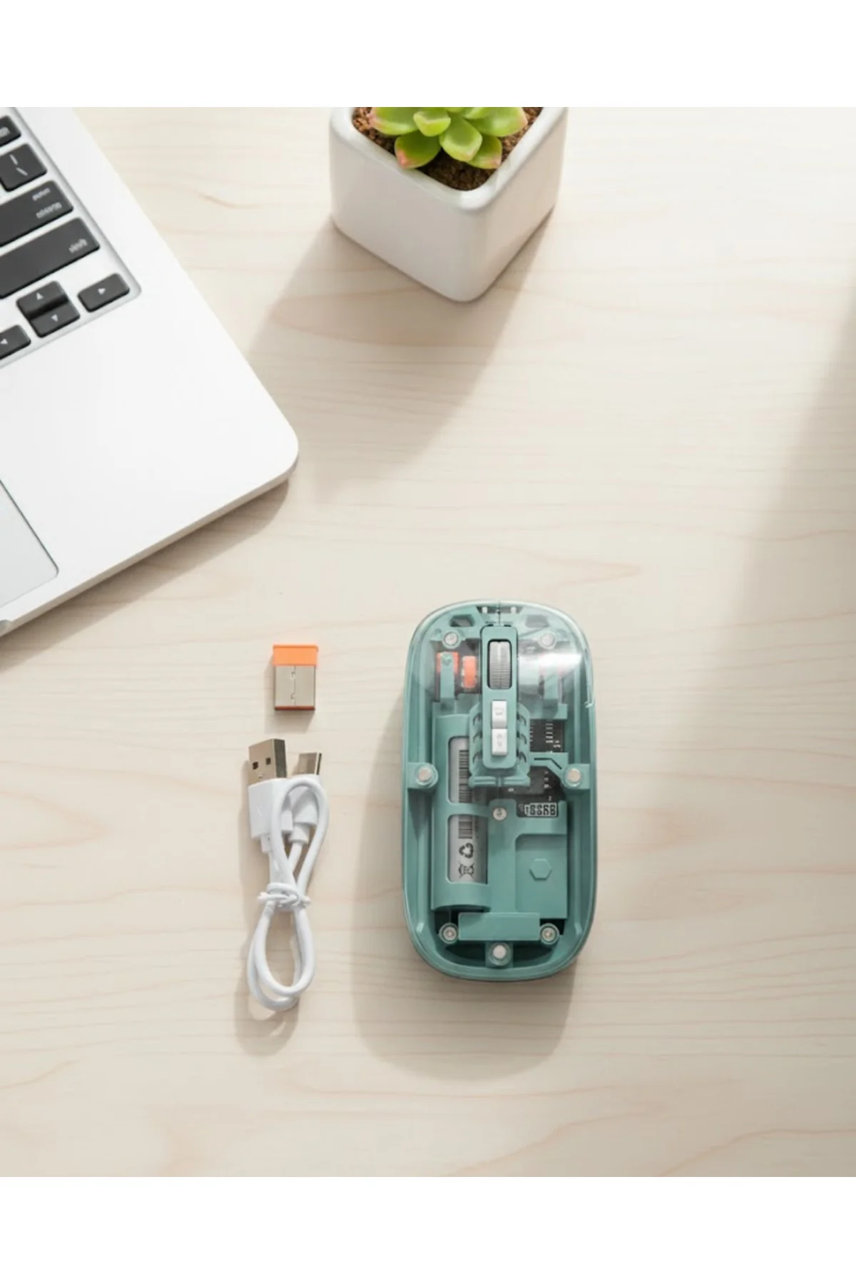 Bluetooth ve 2.4G USB Destekli Pilli Kablosuz Şeffaf Mouse