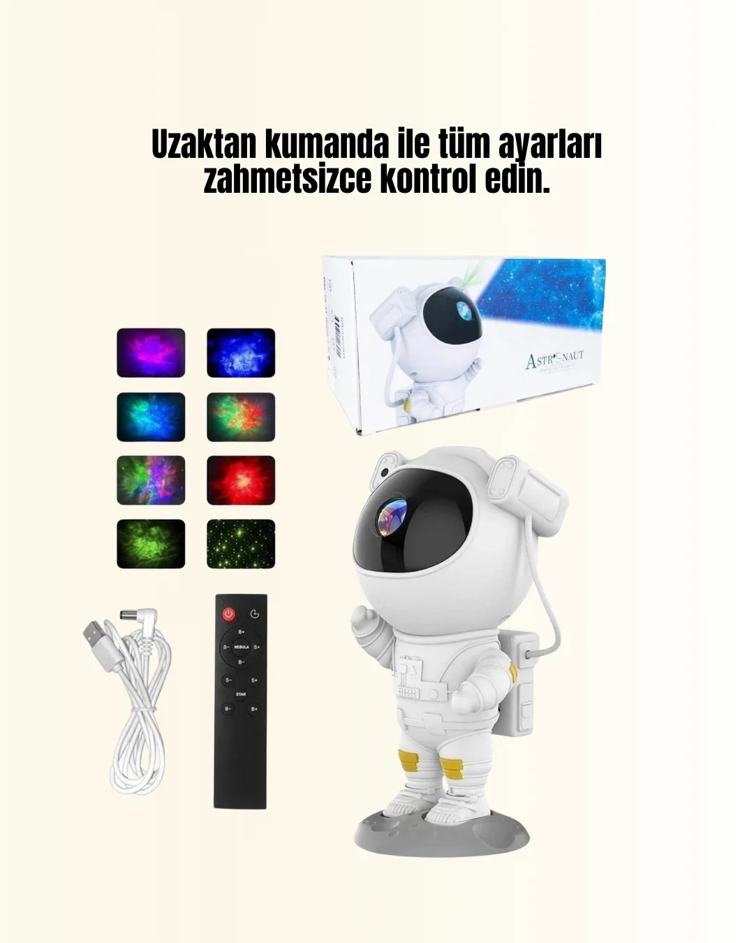 Bluetooth ve Dahili Ses Özellikli Astronot Projeksiyon Lambası