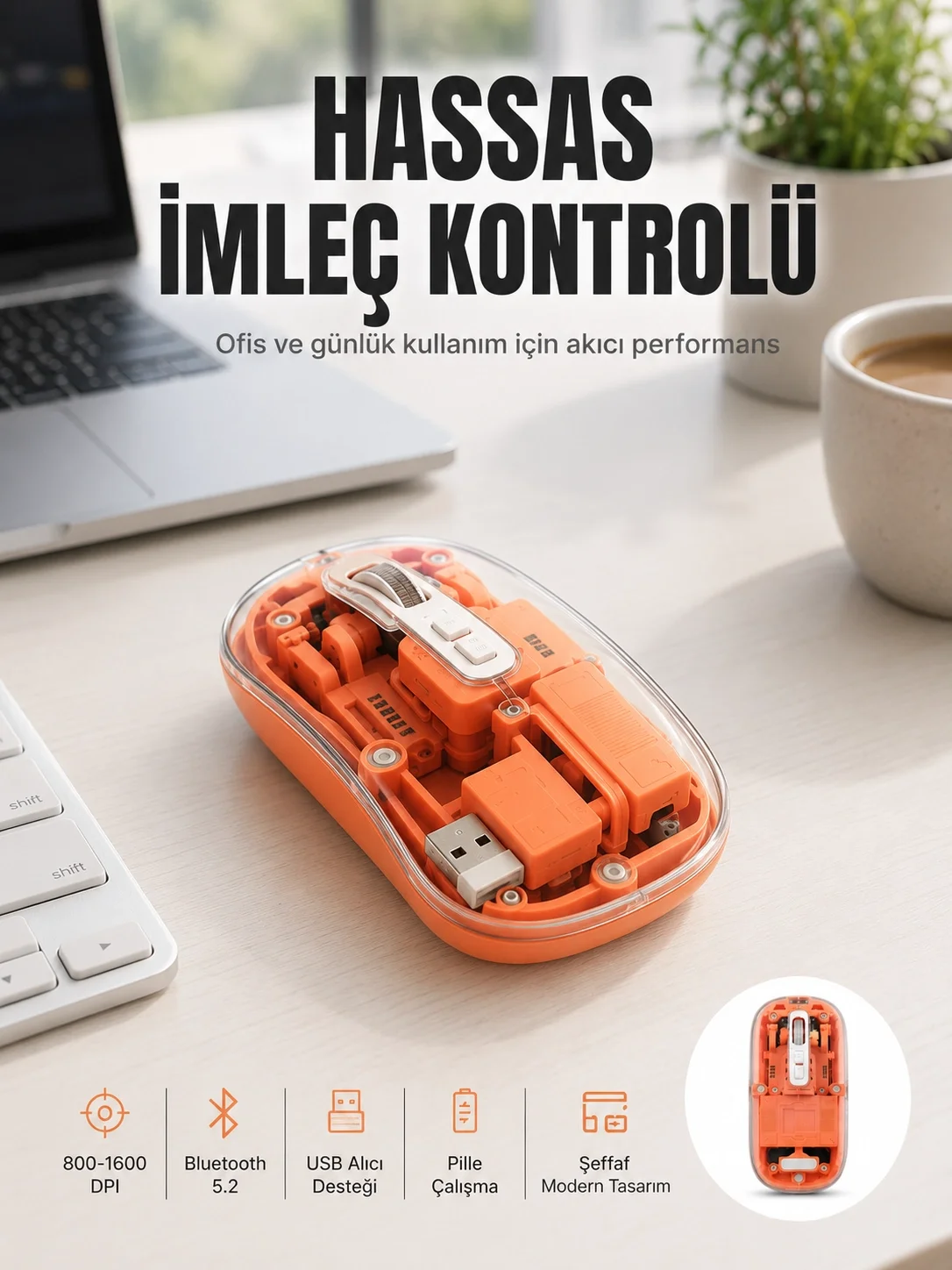 Bluetooth ve USB Destekli Kablosuz Şeffaf Mouse Sessiz Kullanım Yeni Nesil Fiyatı, Yorumları ve Özellikleri