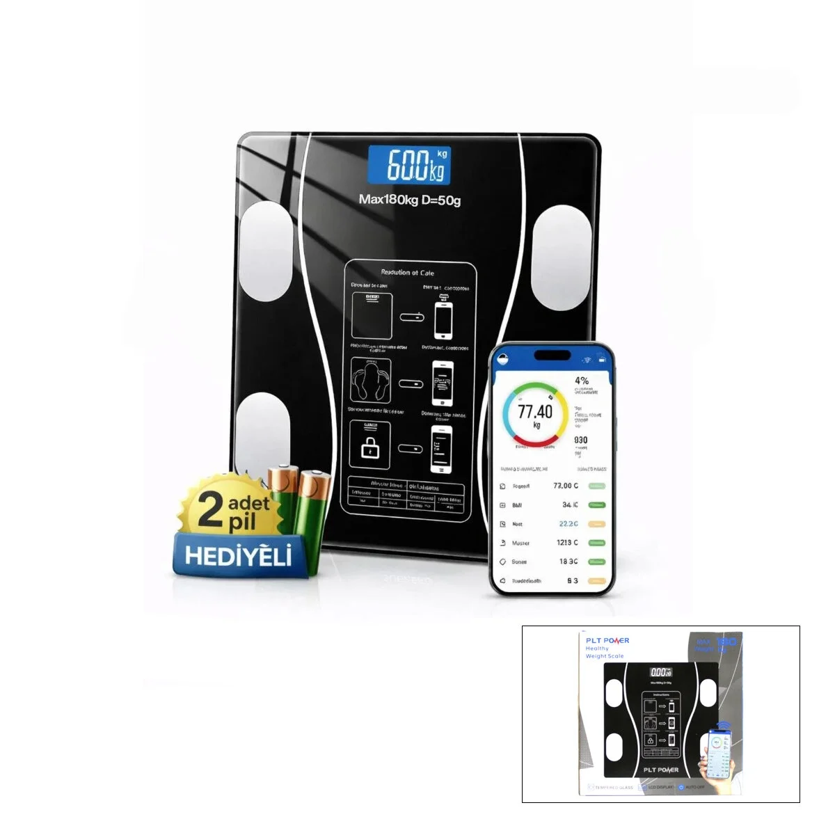 Bluetooth - Vücut Analizli Dijital Baskül Terazi Tartı 180kg/50g Yağ -su -kas Oran -bmı Bx40 Fiyatı, Yorumları ve Özellikleri