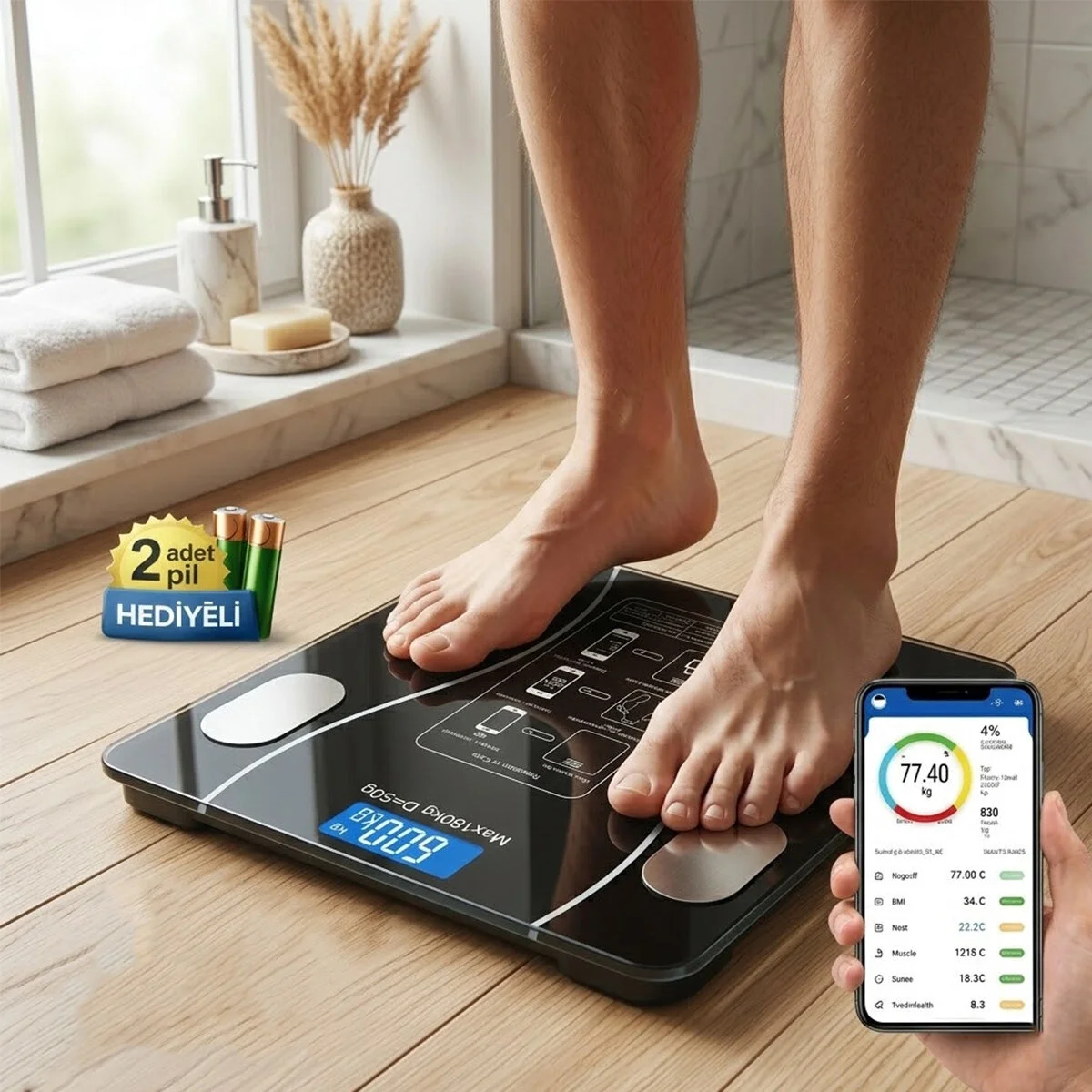 Bluetooth - Vücut Analizli Dijital Baskül Terazi Tartı 180kg/50g Yağ -su -kas Oran -bmı Bx40 Fiyatı, Yorumları ve Özellikleri