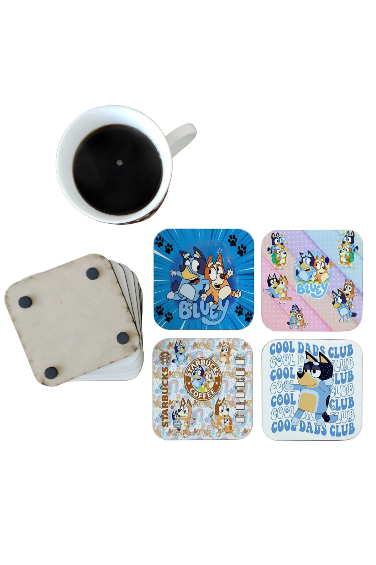 Bluey Dekoratif Ahşap Bardak Altlığı Seti 0103