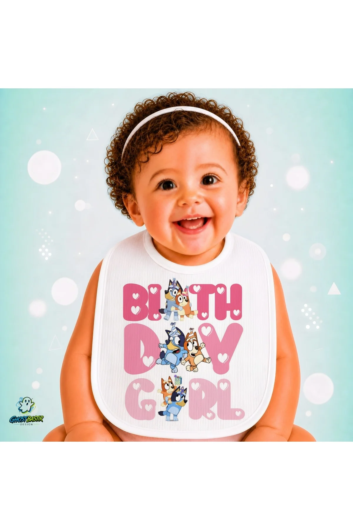 Bluey Doğum Günü Keten Bebek Mama Önlüğü – Yumuşak, Emici, Yıkanabilir, Özel Tasarım P028