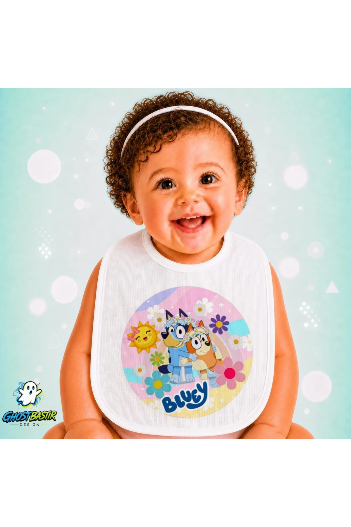 Bluey Keten Bebek Mama Önlüğü – Yumuşak, Emici, Yıkanabilir, Özel Tasarım P023