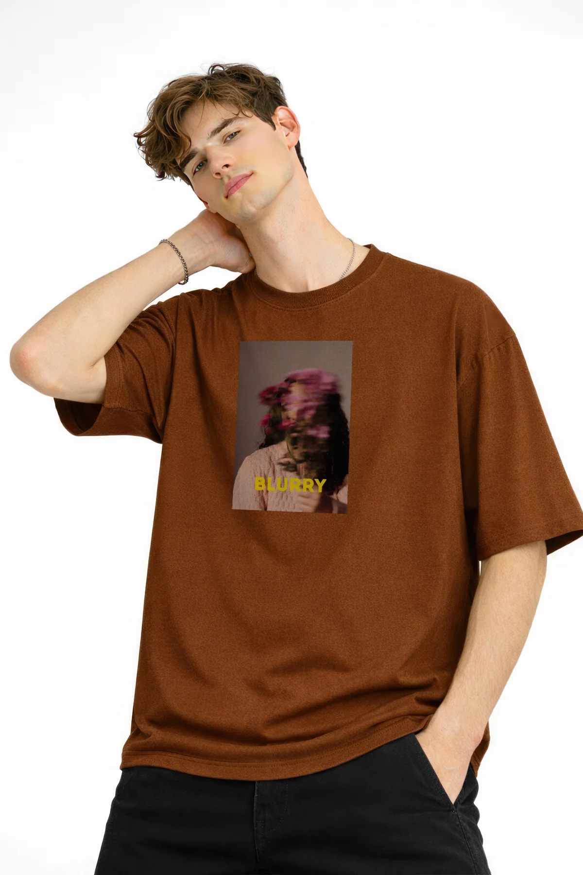 Blurry - Oversize Erkek Tişört KAHVE Blurry - Oversize Erkek Tişört KAHVE - Görsel 4