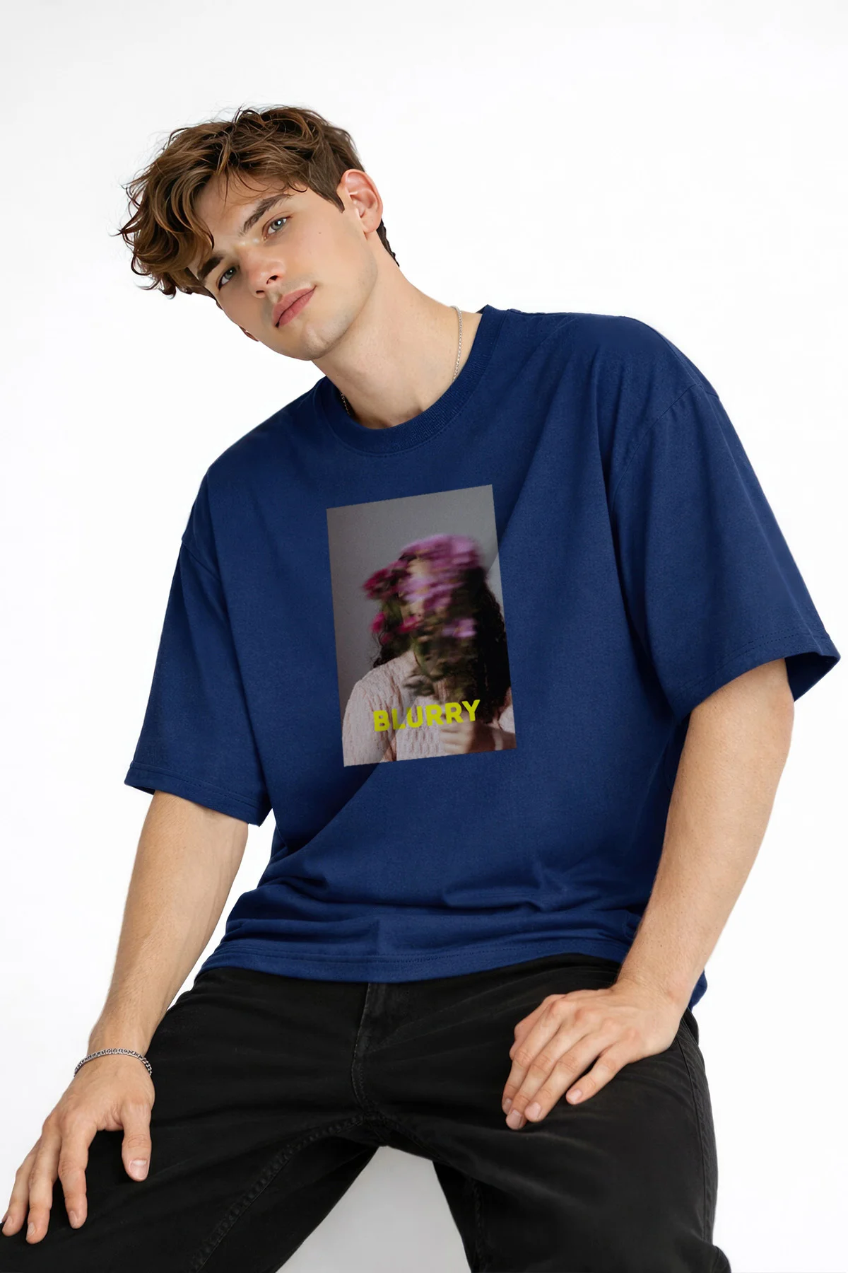 Blurry - Oversize Erkek Tişört Koyu Mavi Blurry - Oversize Erkek Tişört Koyu Mavi
