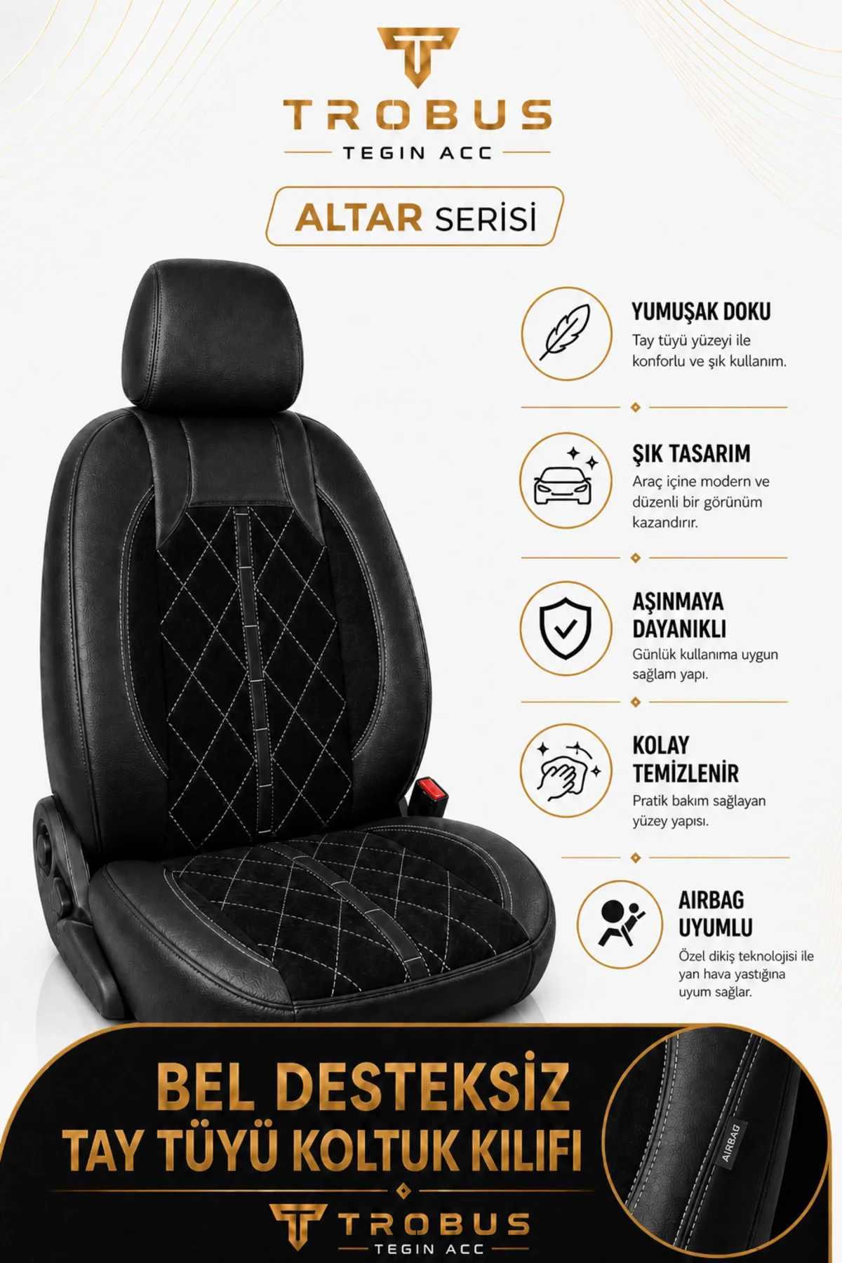 BMW 1 2004+ Uyumlu Altar Serisi Tay Tüyü Siyah Beyaz Premium Koltuk Kılıfı