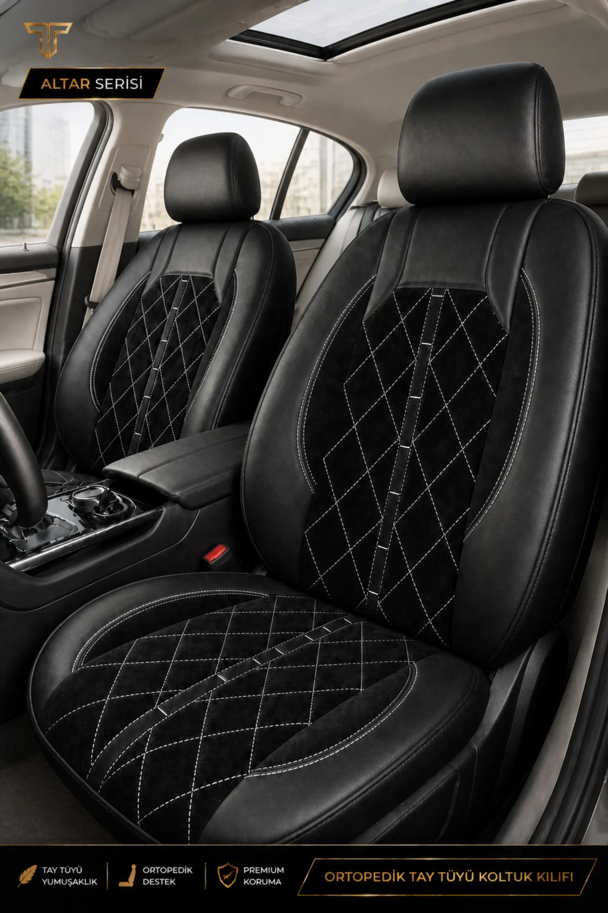 BMW 1 2004+ Uyumlu Altar Serisi Tay Tüyü Siyah Beyaz Premium Koltuk Kılıfı