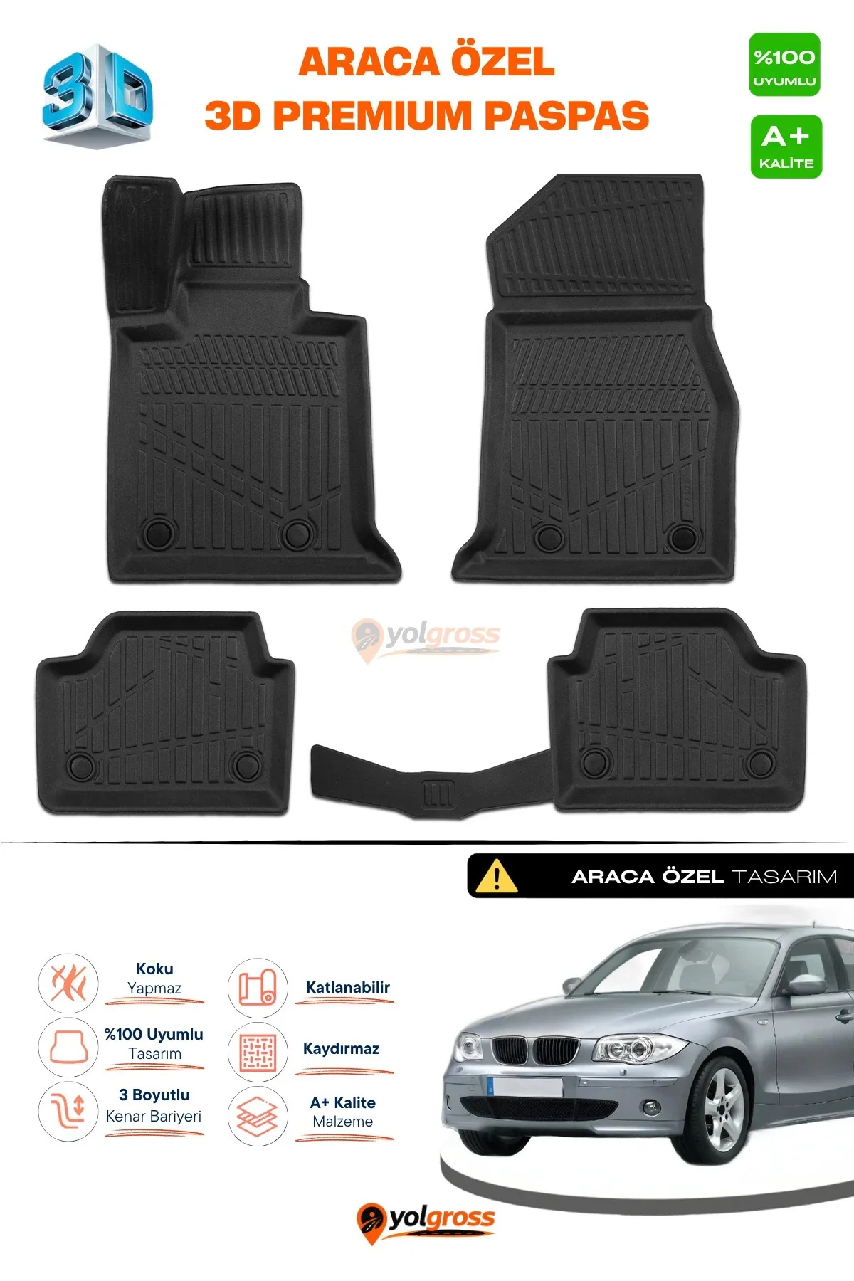 Bmw 1 Serisi E87 3D Pro Havuzlu Paspas 2004-2010 A+ Kalite