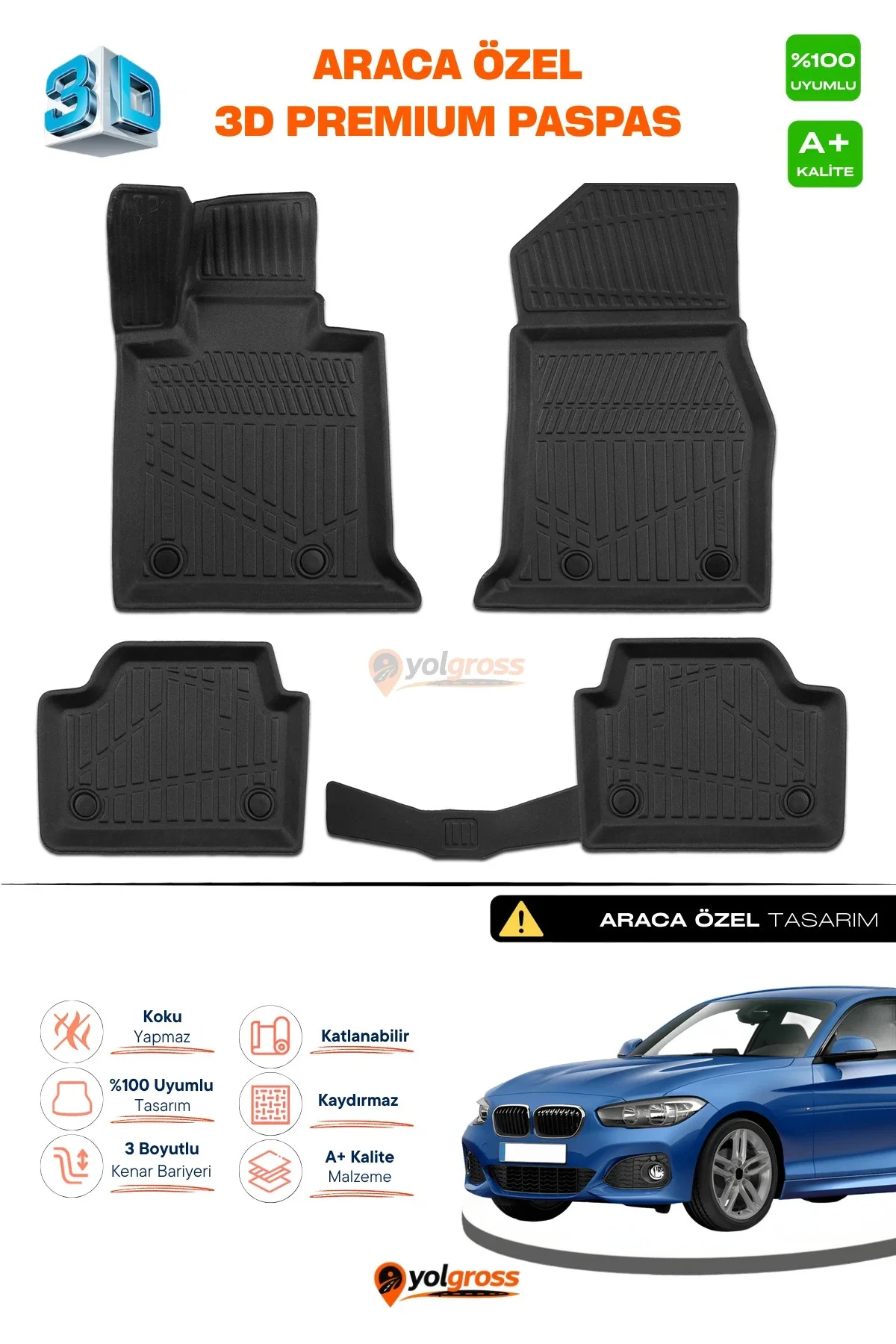 Bmw 1 Serisi F20-F21 3D Pro Havuzlu Paspas 2011-2019 A+ Kalite
