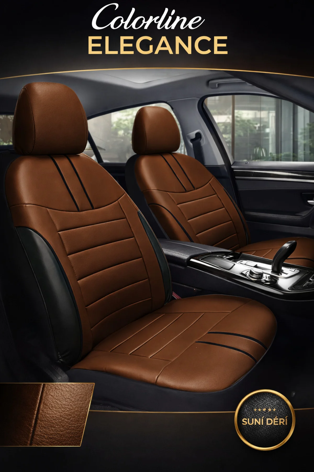 BMW 3 Serisi 2005 ve Sonrası Uyumlu Colorline Elegance Deri Taba Siyah Koltuk Kılıfı
