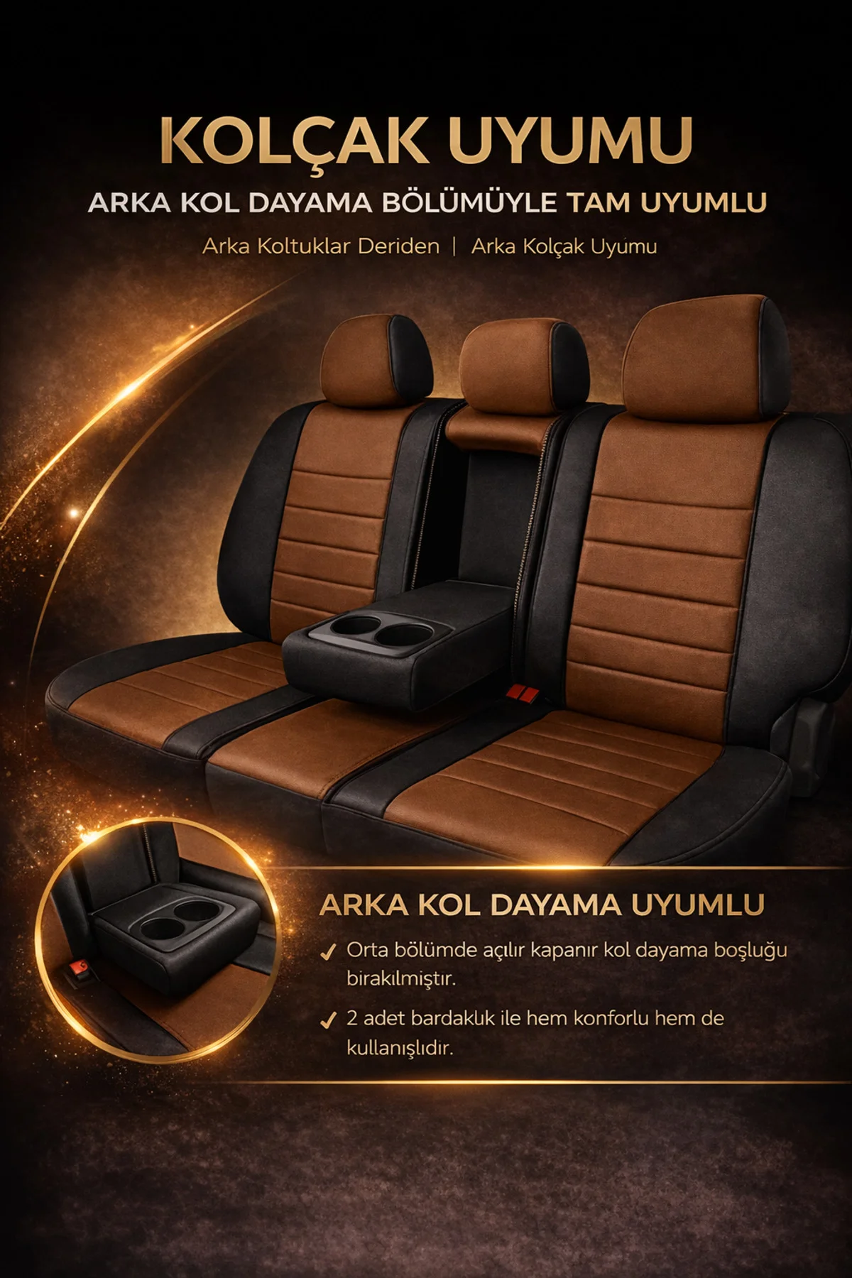 BMW 3 Serisi 2005 ve Sonrası Uyumlu Colorline Elegance Deri Taba Siyah Koltuk Kılıfı