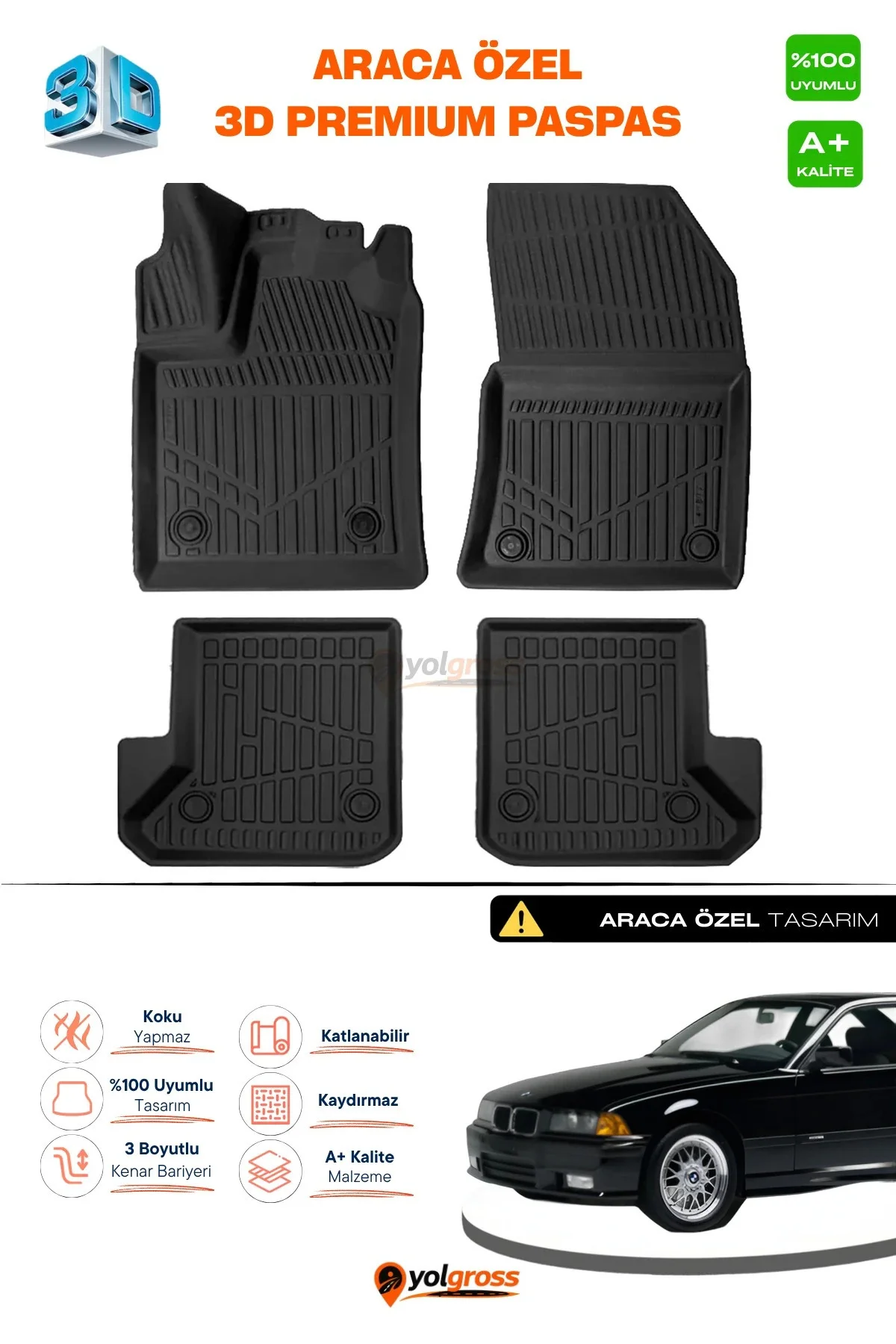 Bmw 3 Serisi E36 3D Pro Havuzlu Paspas 1990-2000 A+ Kalite