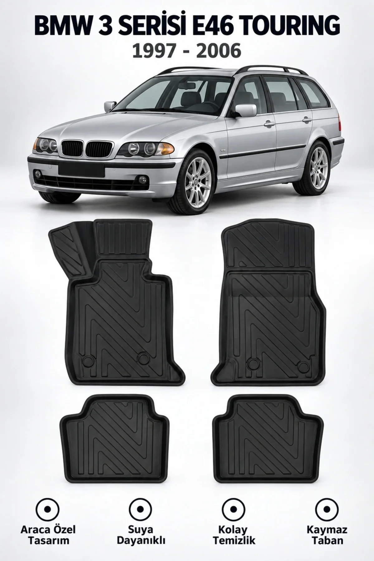 BMW 3 Serisi E46 Touring 1997-2006 Karbon Desenli Premium 3D Havuzlu Oto Paspas