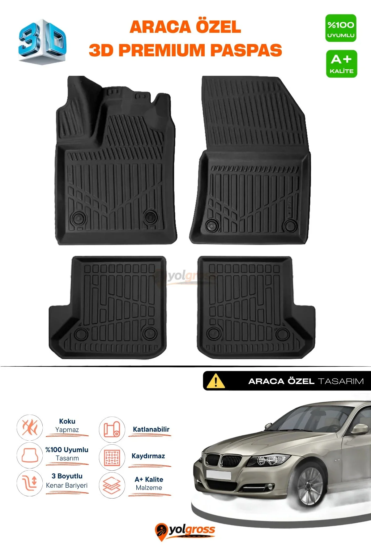 Bmw 3 Serisi E90 3D Pro Havuzlu Paspas 2004-2013 A+ Kalite