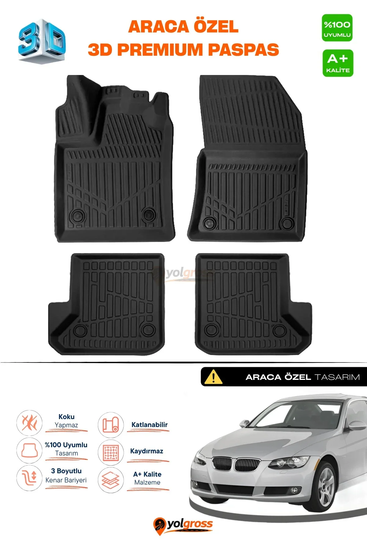 Bmw 3 Serisi E92 3D Pro Havuzlu Paspas 2007-2013 A+ Kalite