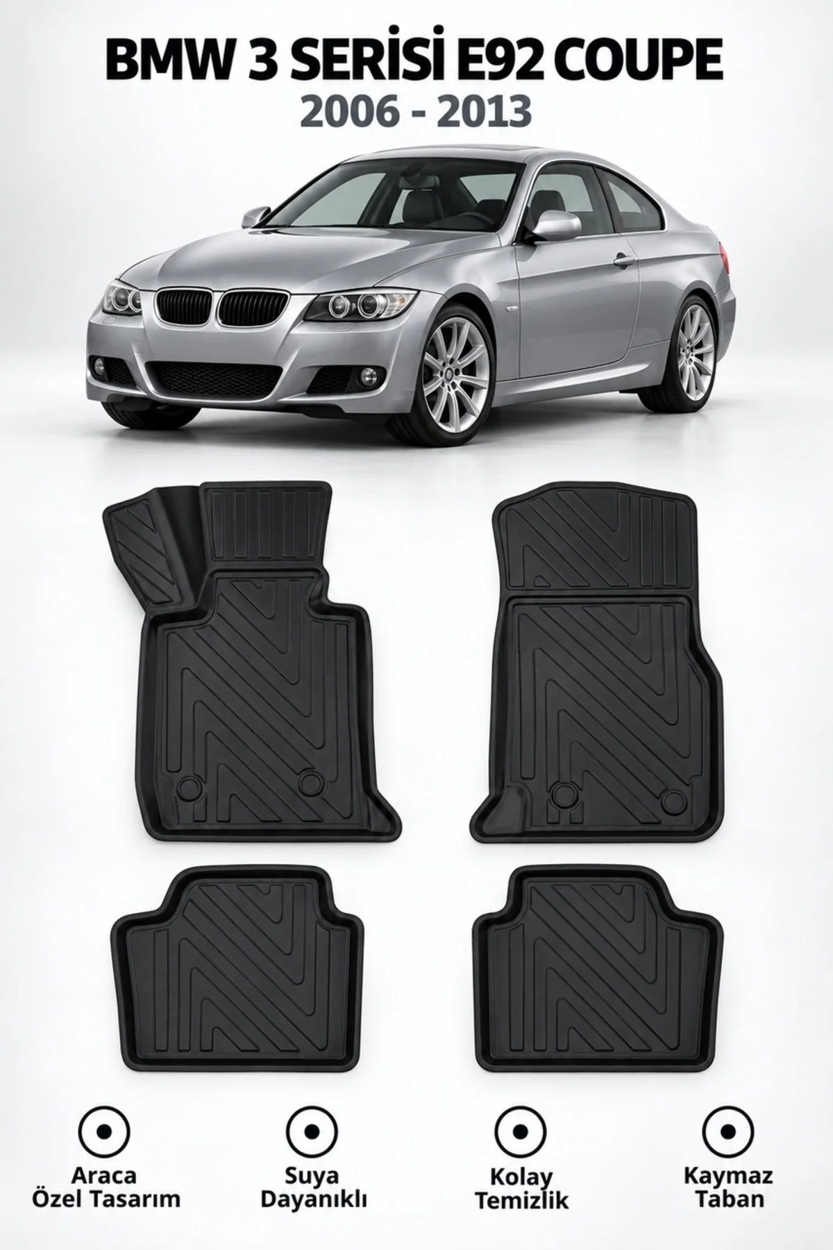 BMW 3 Serisi E92 Coupe 2006-2013 Karbon Desenli Premium 3D Havuzlu Oto Paspas