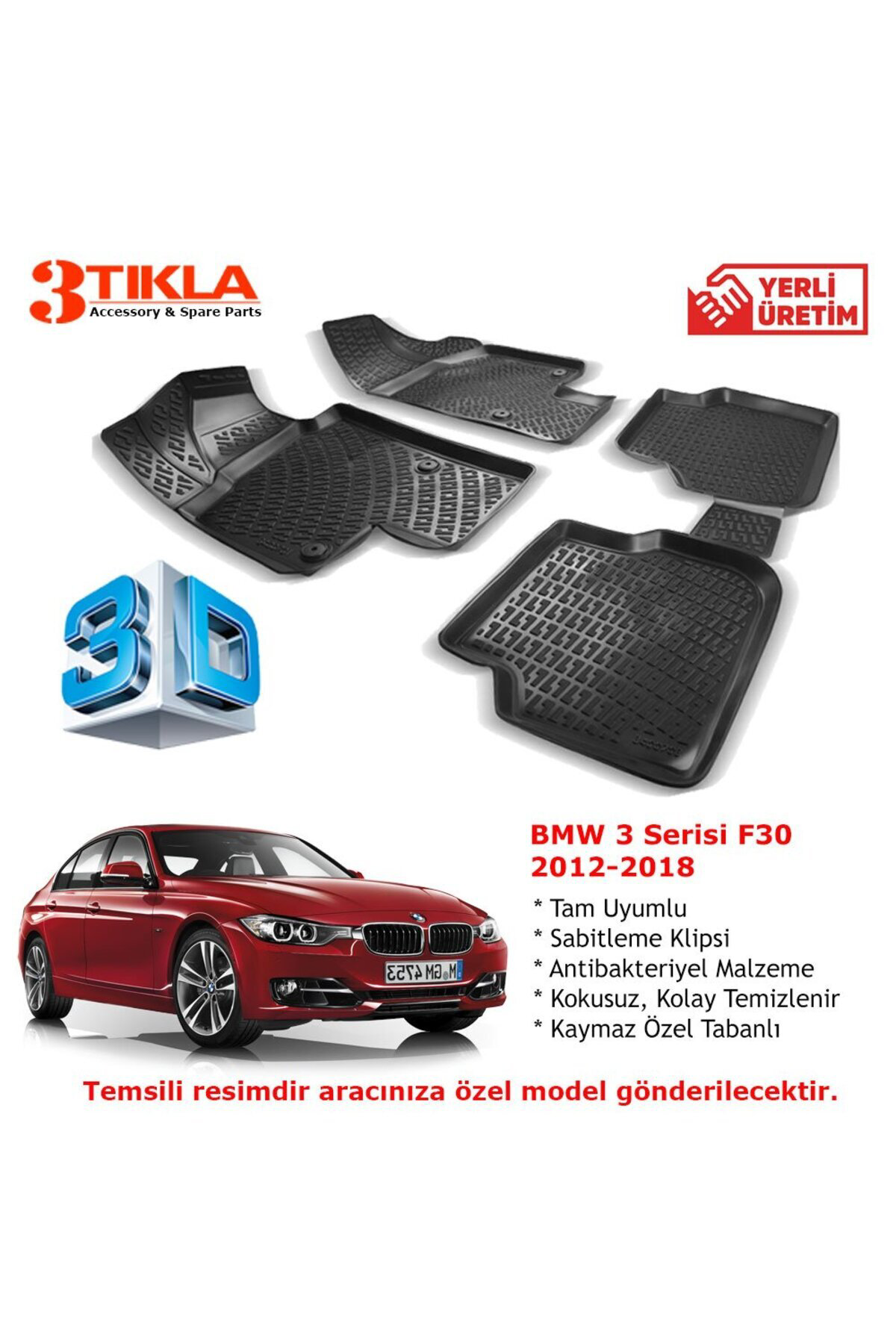 BMW 3 Serisi F30 2012-2018 Premium 3D Havuzlu Paspas Seti
