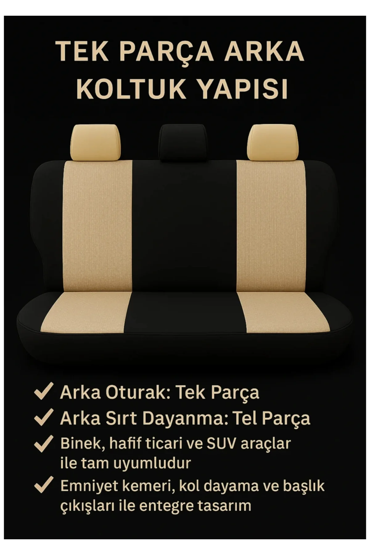 Bmw 3 Serisi F30 2012-2019 Bütün Arka Sırt Oturak Uyumlu Vira GrindElegance Bej Siyah Koltuk Kılıfı