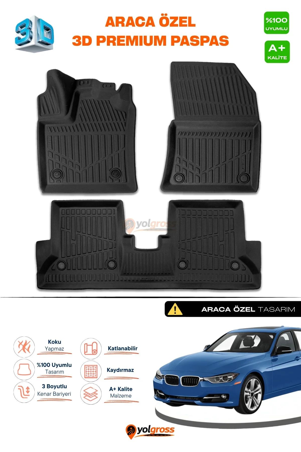 Bmw 3 Serisi F30 3D Pro Havuzlu Paspas 2012-2019 A+ Kalite
