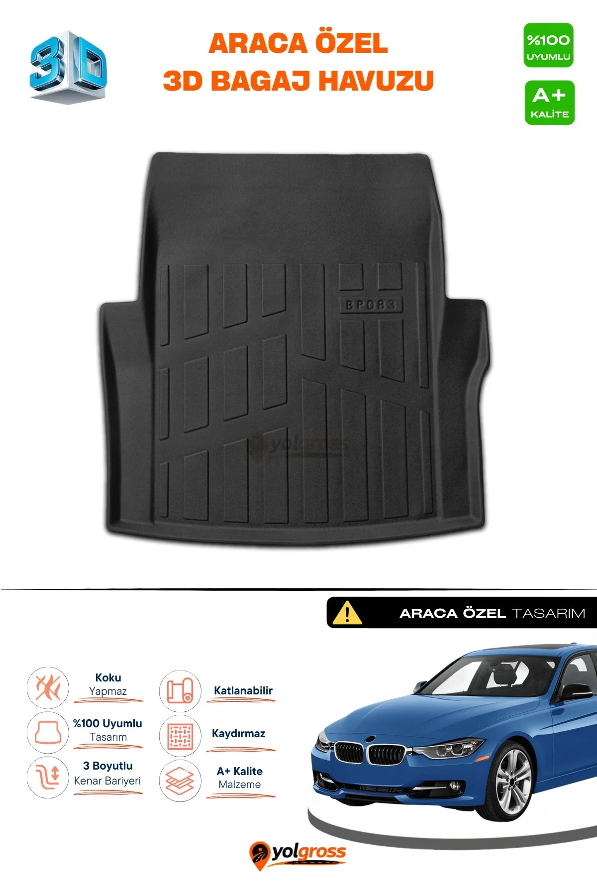 Bmw 3 Serisi F30 Sedan 3D Pro Bagaj Havuzu 2012-2019 A+ Kalite