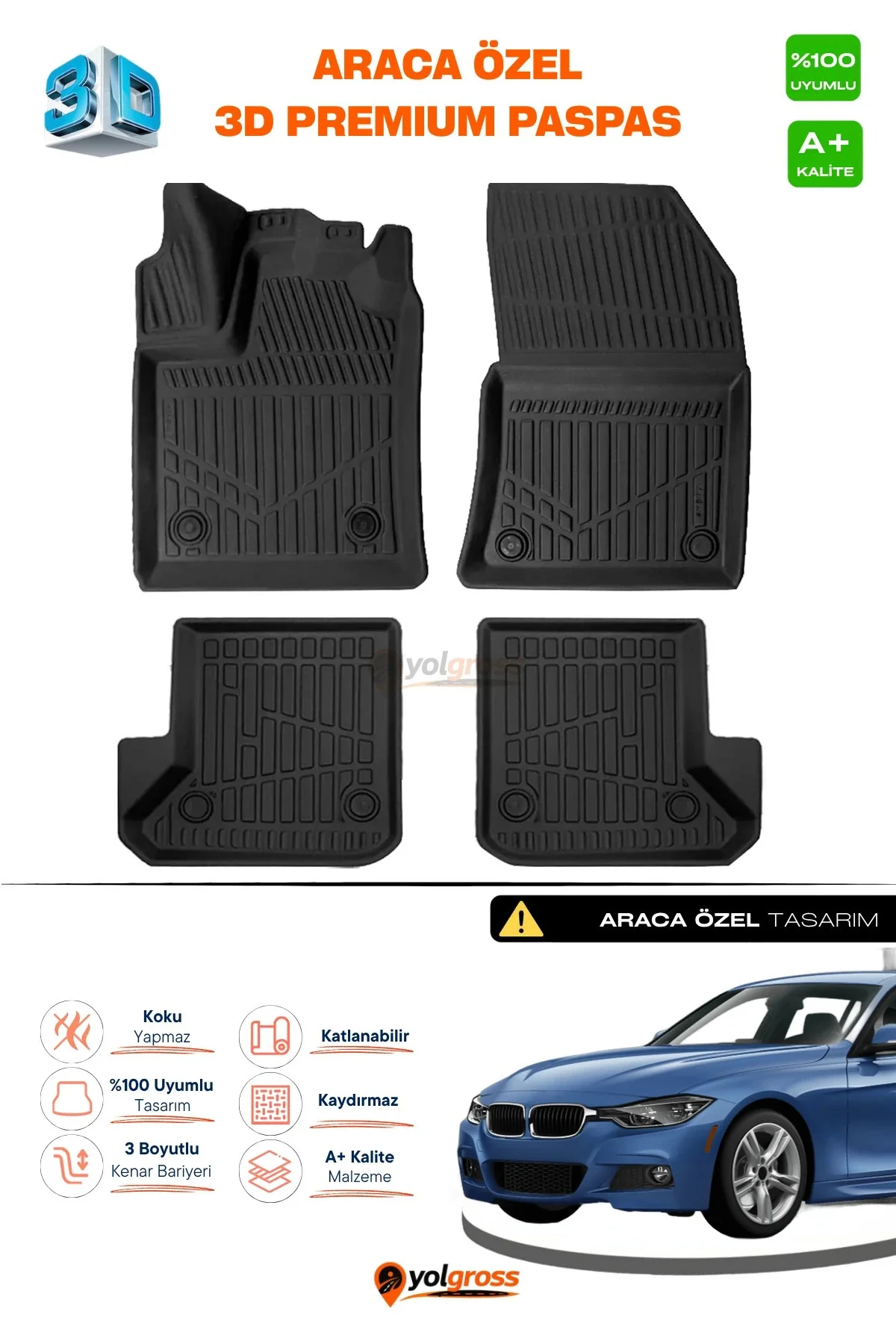 Bmw 3 Serisi F31 Station Wagon 3D Pro Havuzlu Paspas 2012-2019 A+ Kalite