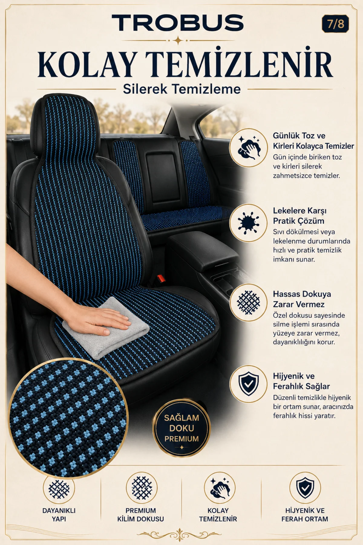BMW 3.16-3.18 1993-2000 Premium Örme 5 Parça Koltuk Minderi Siyah - Mavi BMW 3.16-3.18 1993-2000 Premium Örme 5 Parça Koltuk Minderi Siyah - Mavi
