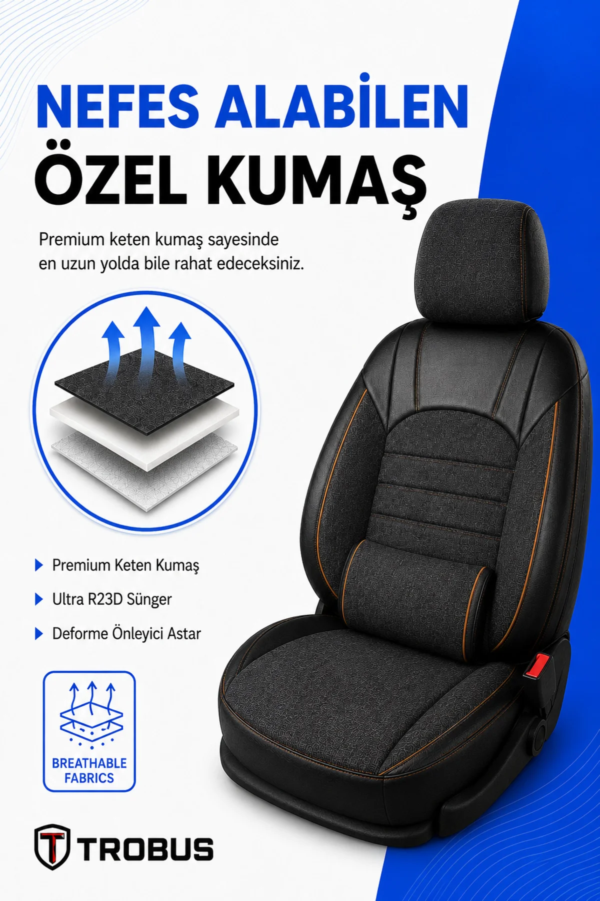 BMW 3.16 3L 2012-2015 Uyumlu Levante Serisi Bel Destekli Keten Füme Turuncu Koltuk Kılıfı