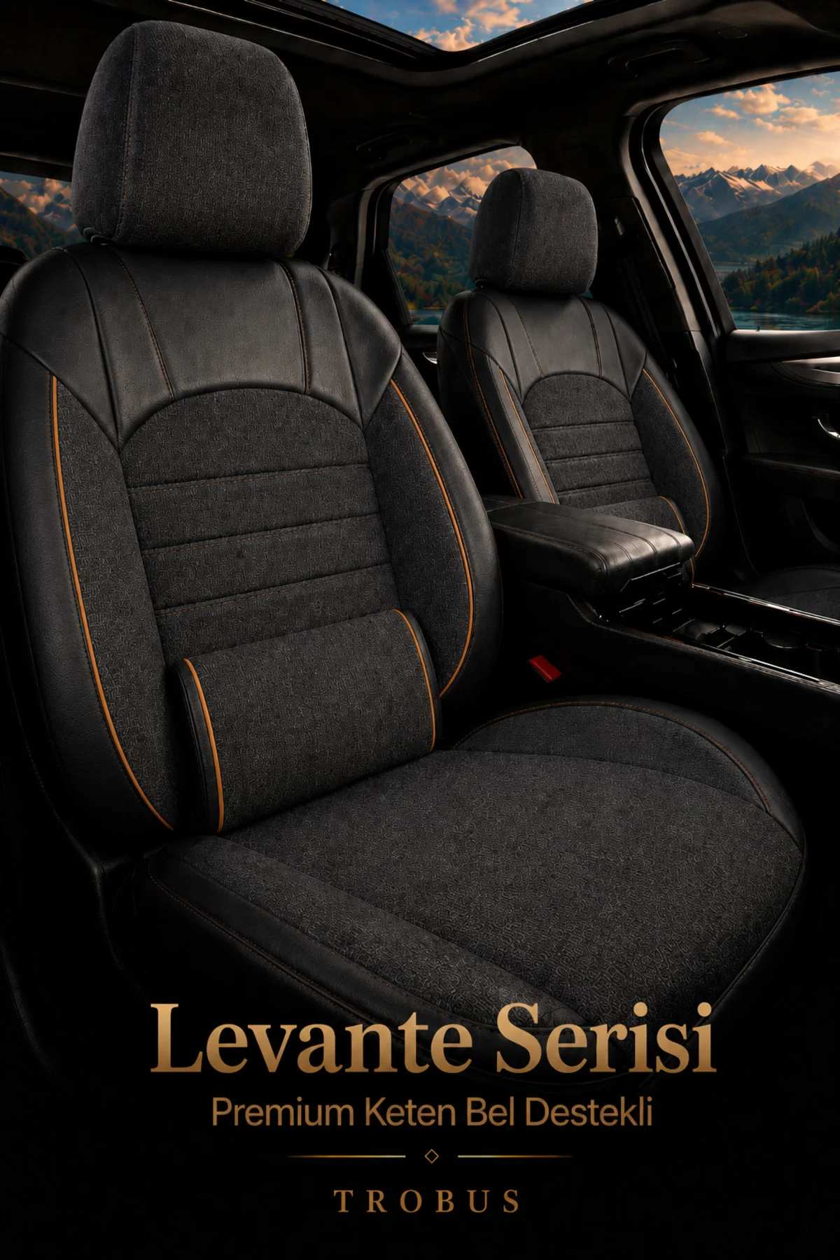 BMW 3.16 3L 2012-2015 Uyumlu Levante Serisi Bel Destekli Keten Füme Turuncu Koltuk Kılıfı