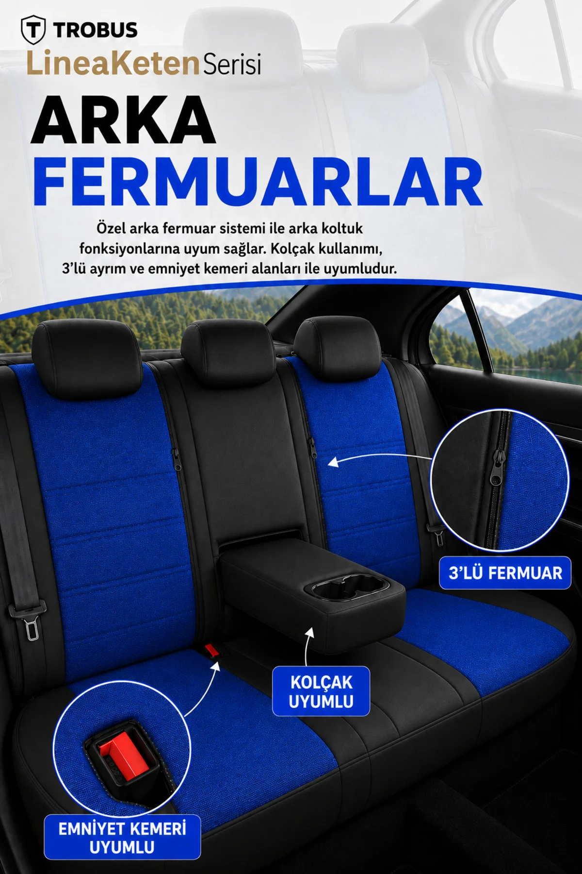 BMW 3.16 3L 2012-2015 Uyumlu LineaKeten Serisi Ortopedik Mavi Siyah Koltuk Kılıfı