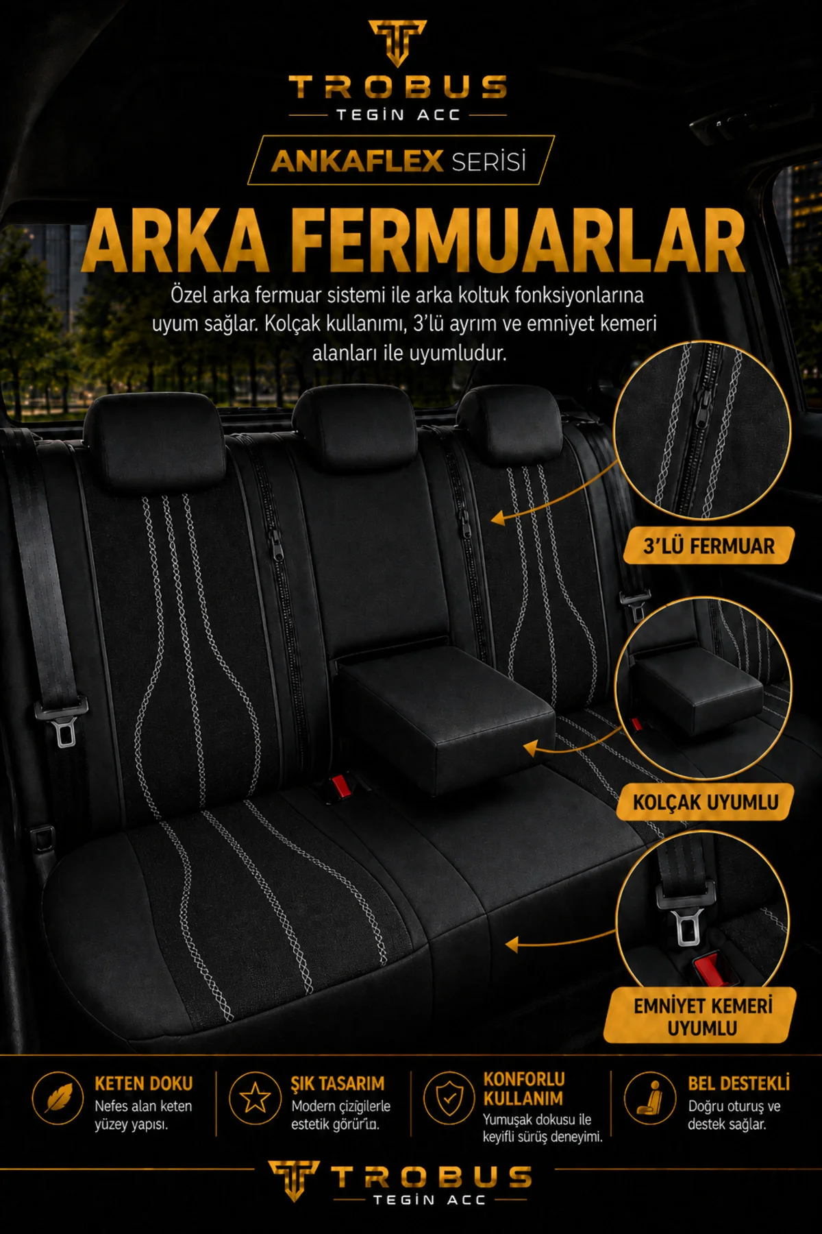 BMW 3.2 2012-2016 Uyumlu ANKAFLEX Bel Destekli Keten Deri Siyah Beyaz Koltuk Kılıfı Fiyatı, Yorumları ve Özellikleri
