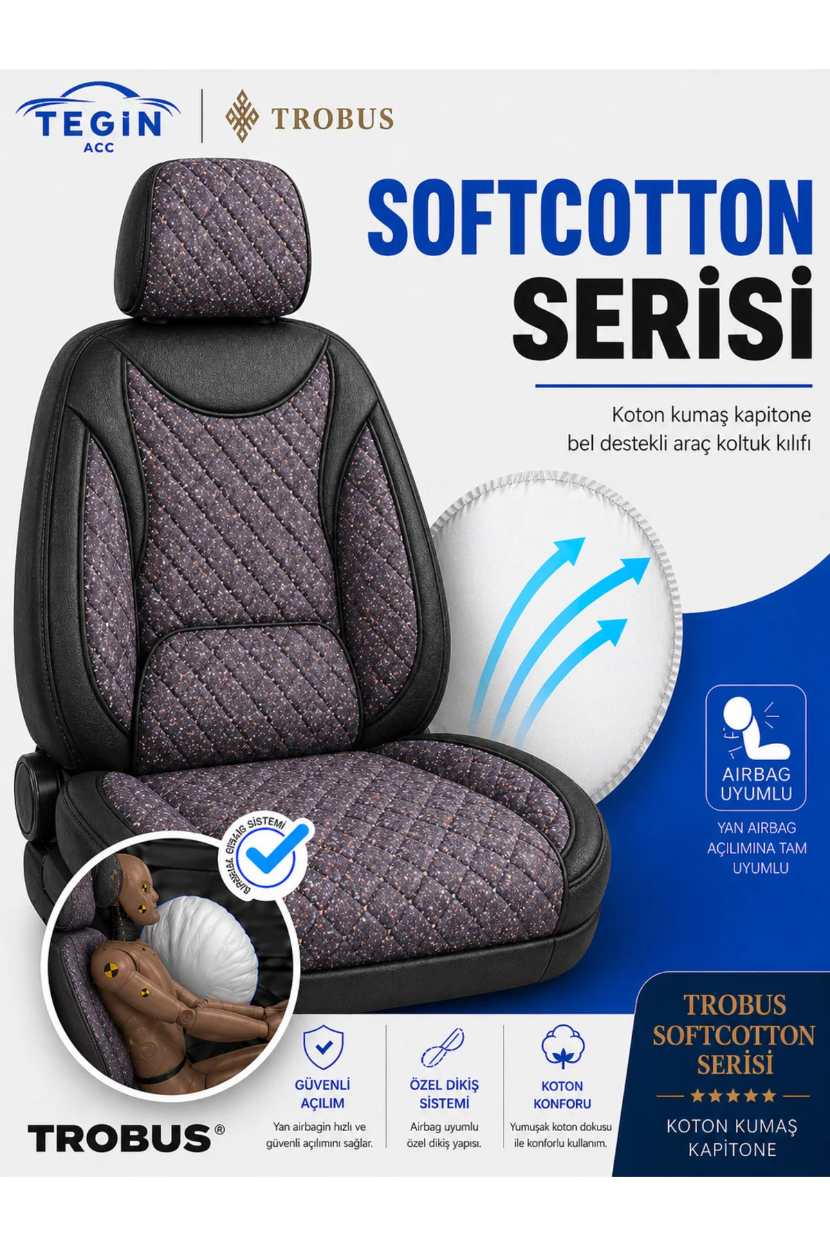 BMW 3.2 2015-2016 Uyumlu SoftCotton Serisi Pamuklu Oto Koltuk Kılıfı Siyah Füme Mürdüm Fiyatı, Yorumları ve Özellikleri