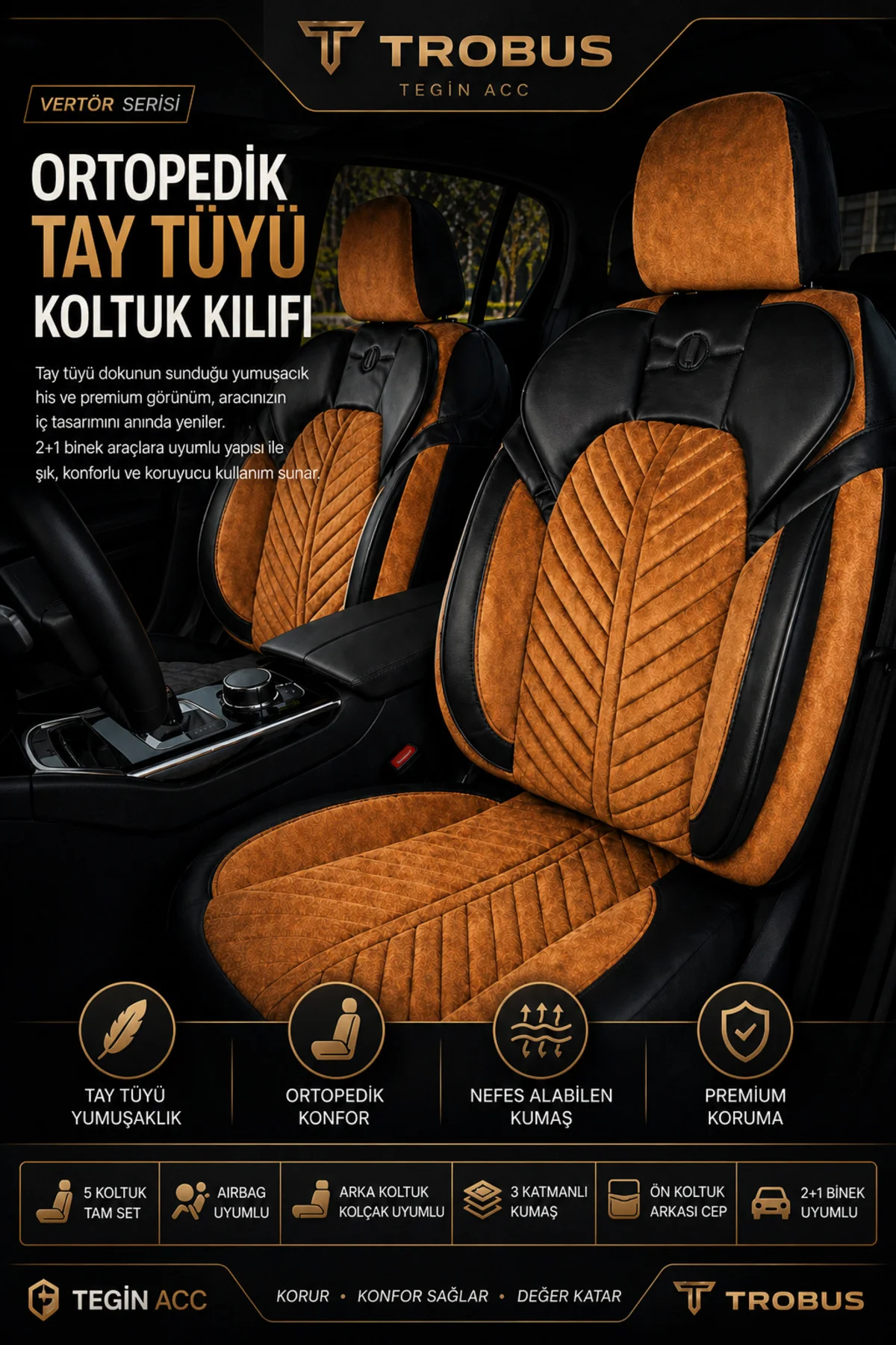 BMW 3.20 1993-1999 Uyumlu Süvari Serisi Tay Tüyü Taba Premium Koltuk Kılıfı
