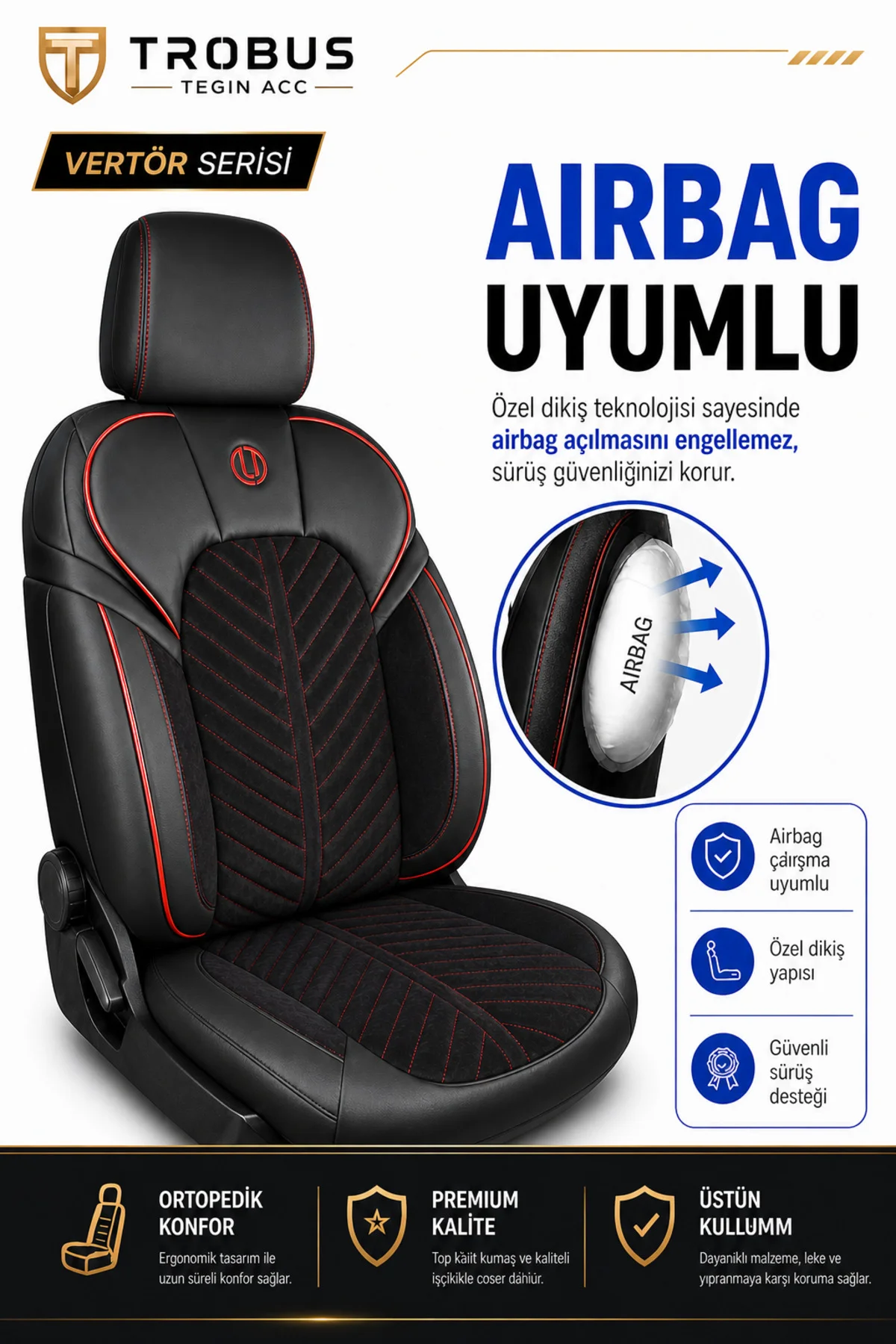 BMW 3.20 İ 2015-2018 Uyumlu Süvari Serisi Tay Tüyü Siyah Kırmızı Premium Koltuk Kılıfı