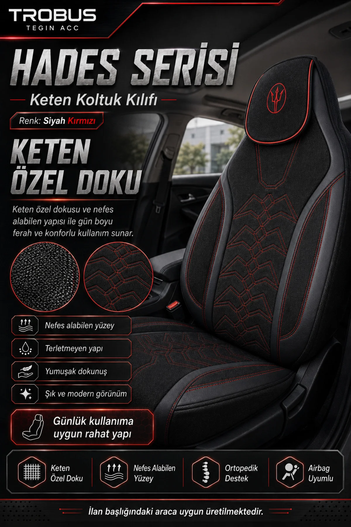 BMW 3.20 İ 2015-2018 Uyumlu Hades Serisi Keten Oto Koltuk Kılıfı Siyah Kırmızı Fiyatı, Yorumları ve Özellikleri