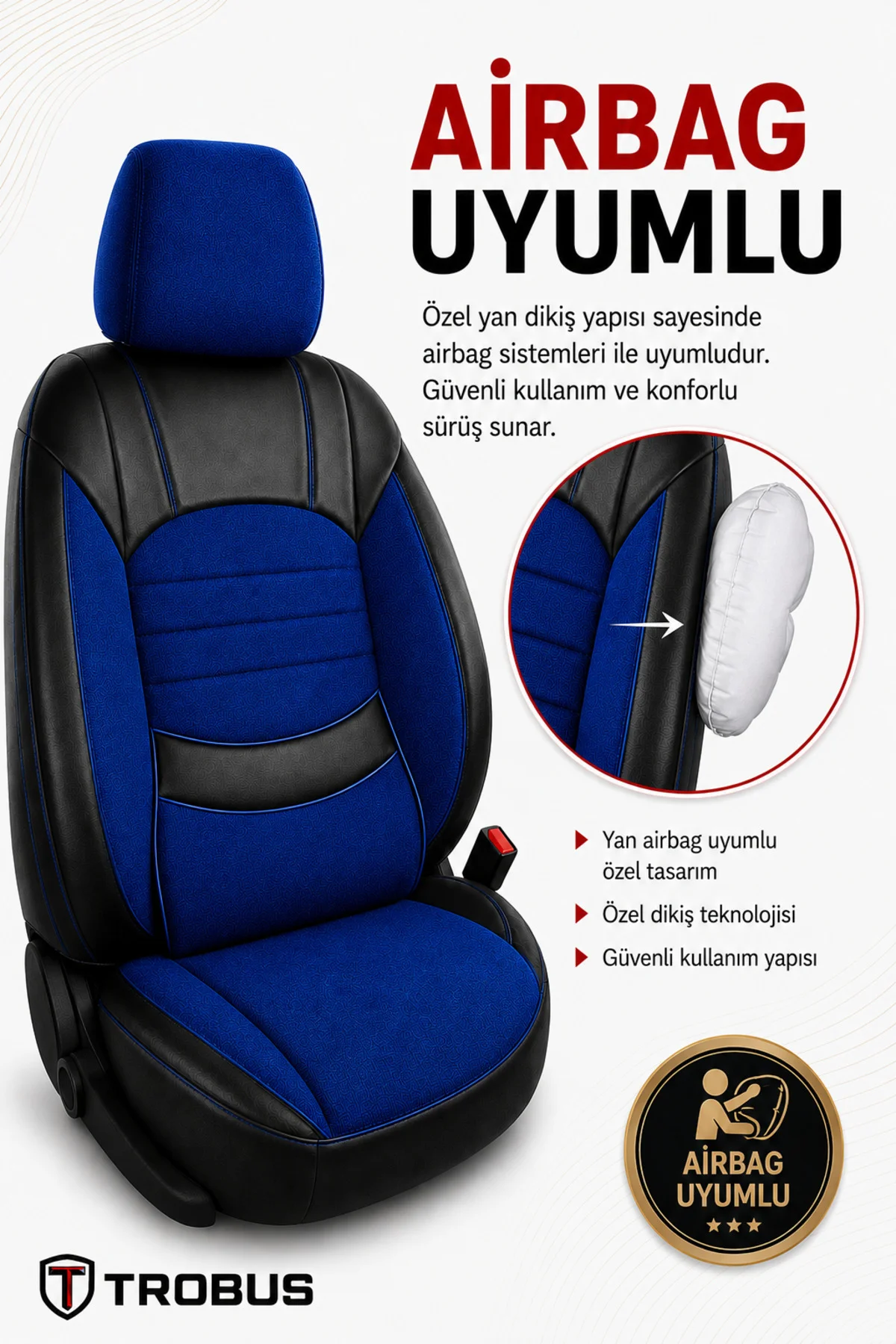 BMW 3.20 İ 2015-2018 Uyumlu Levante Serisi Bel Destekli Keten Mavi Siyah Koltuk Kılıfı