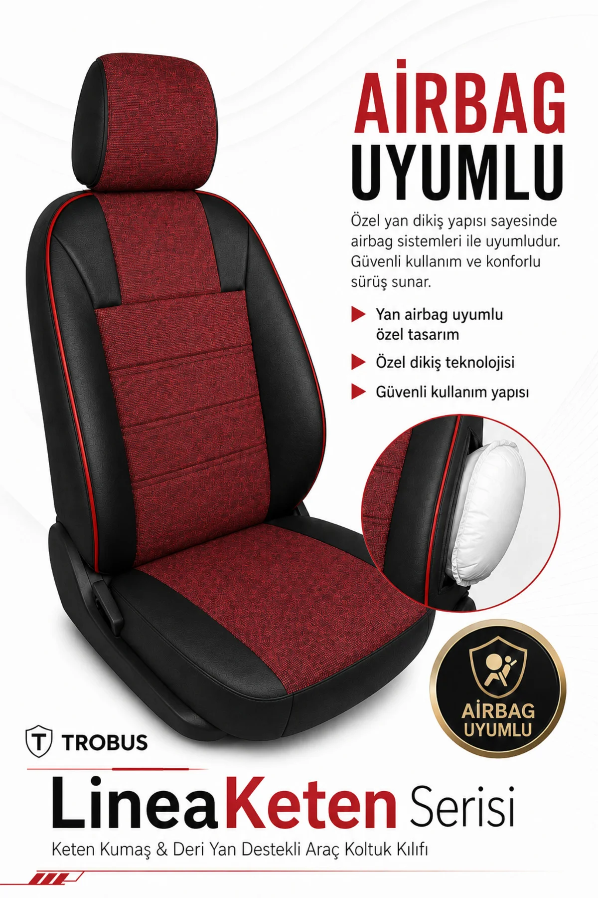 BMW 3.20 İ 2015-2018 Uyumlu LineaKeten Serisi Ortopedik Bordo Kırmızı Koltuk Kılıfı
