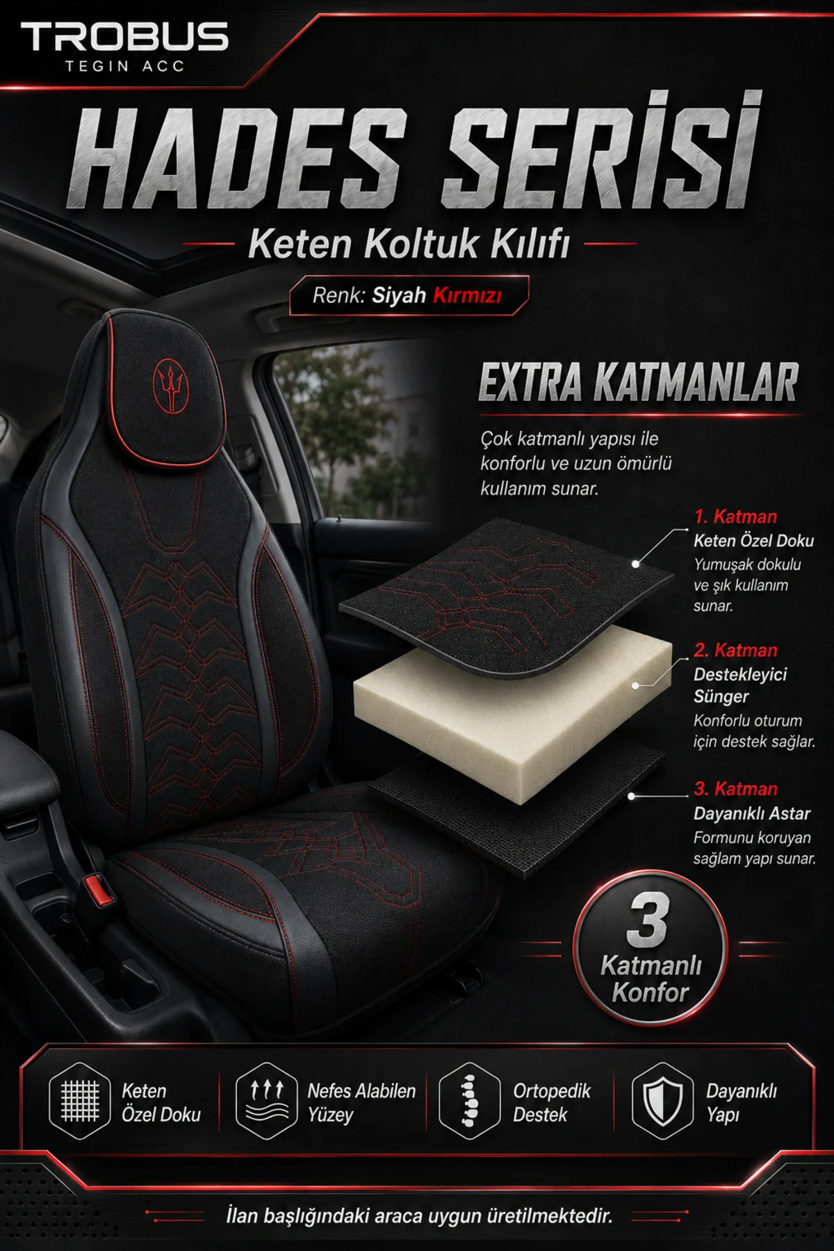 BMW 3.20 İ 2015-2018 Uyumlu Hades Serisi Keten Oto Koltuk Kılıfı Siyah Kırmızı Fiyatı, Yorumları ve Özellikleri