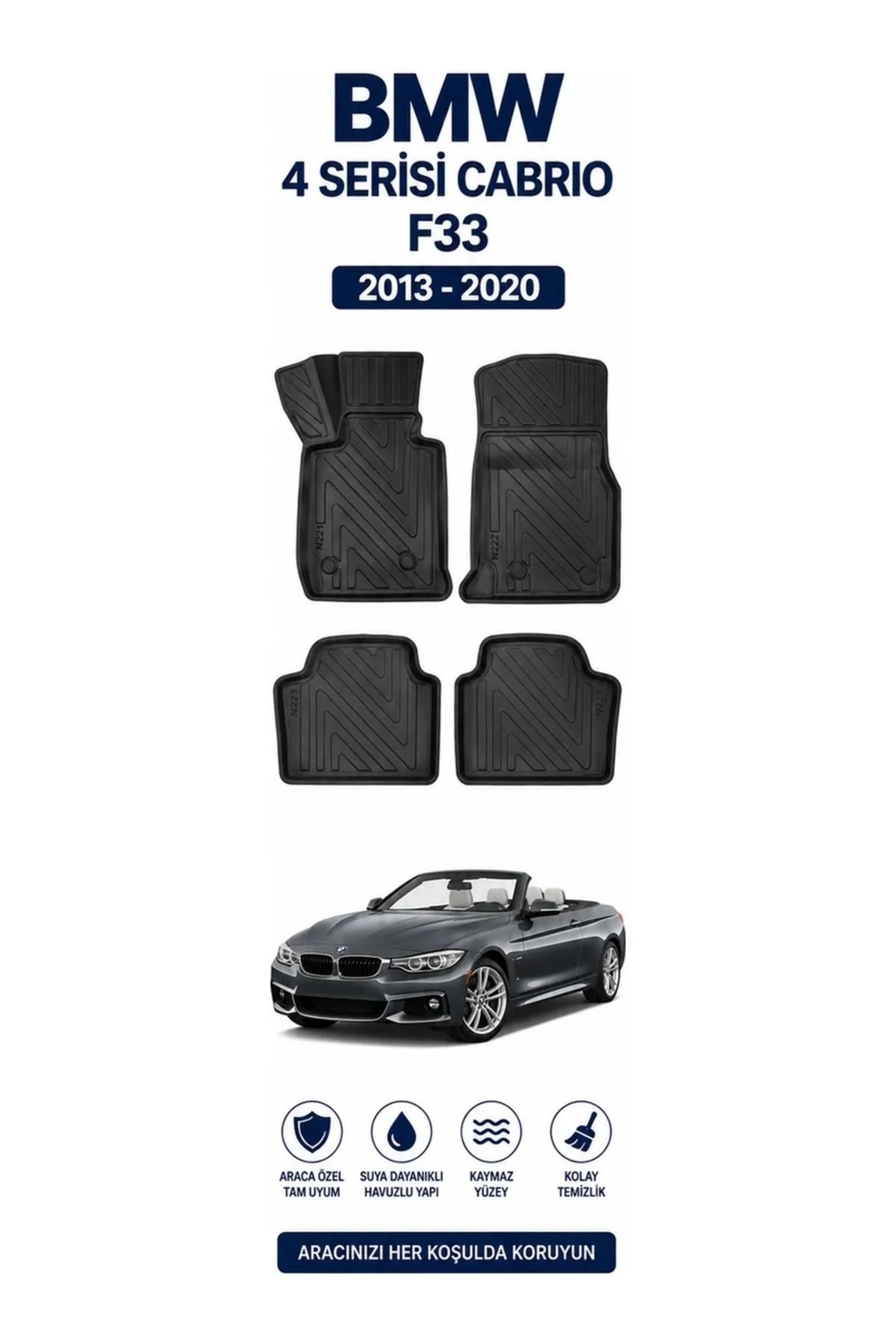 BMW 4 Serisi Cabrio F33 2013-2020 Karbon Desenli Premium 3D Havuzlu Oto Paspas