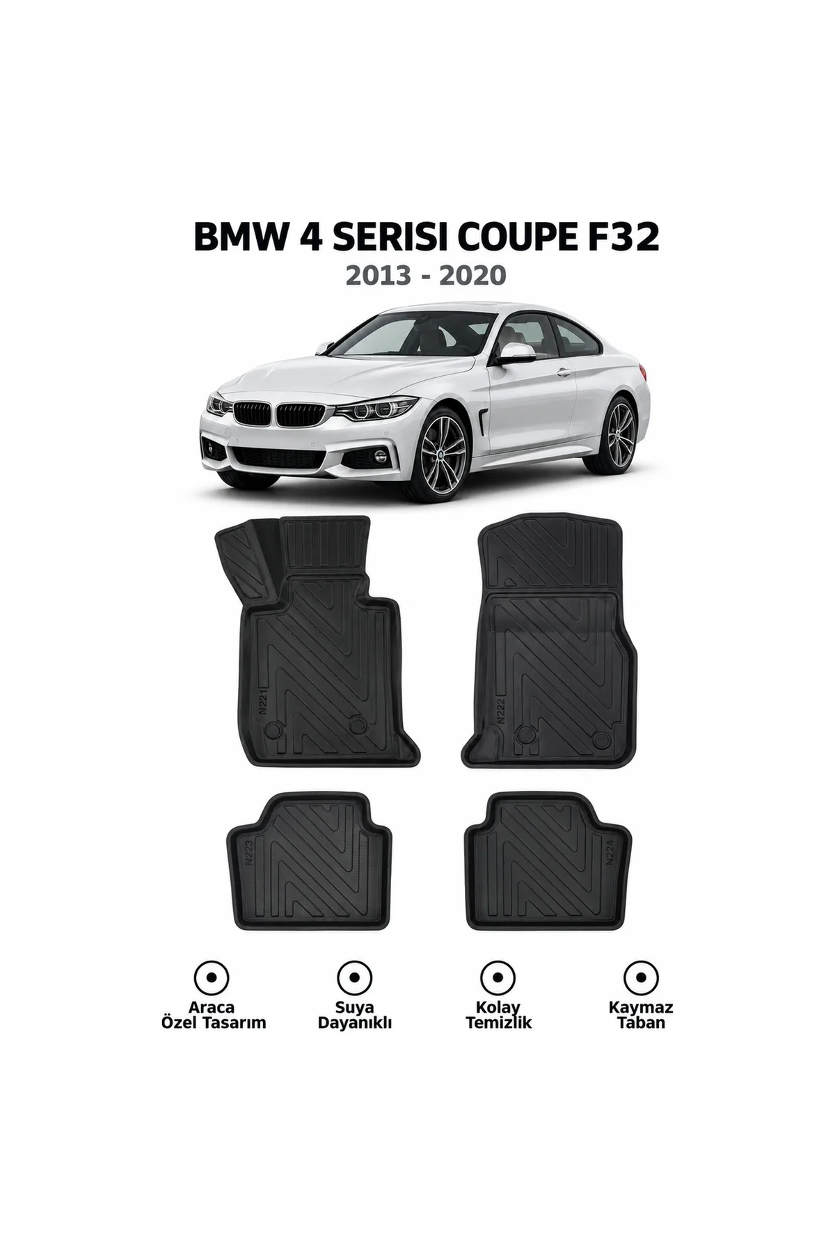 BMW 4 Serisi Coupe F32 2013-2020 Karbon Desenli Premium 3D Havuzlu Oto Paspas