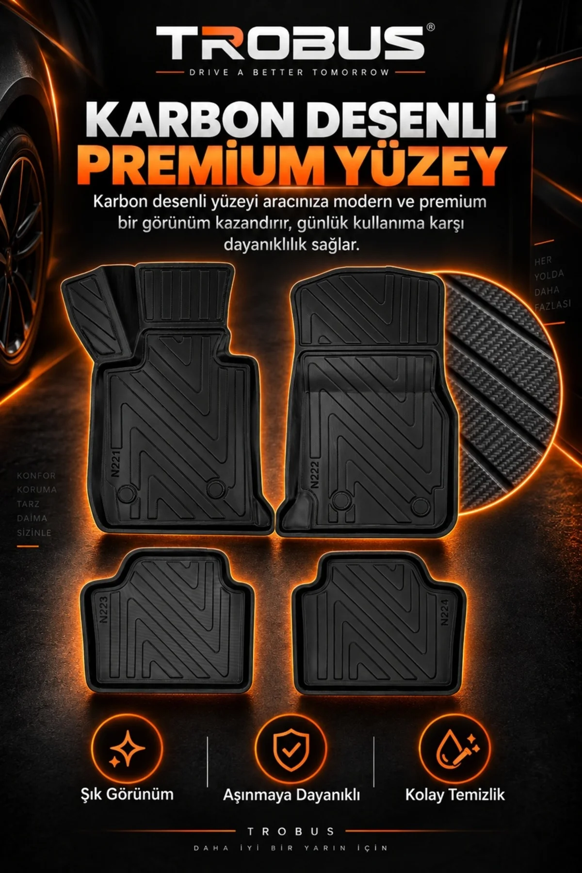 BMW 4 Serisi F36 2013-2020 Karbon Desenli Premium 3D Havuzlu Oto Paspas